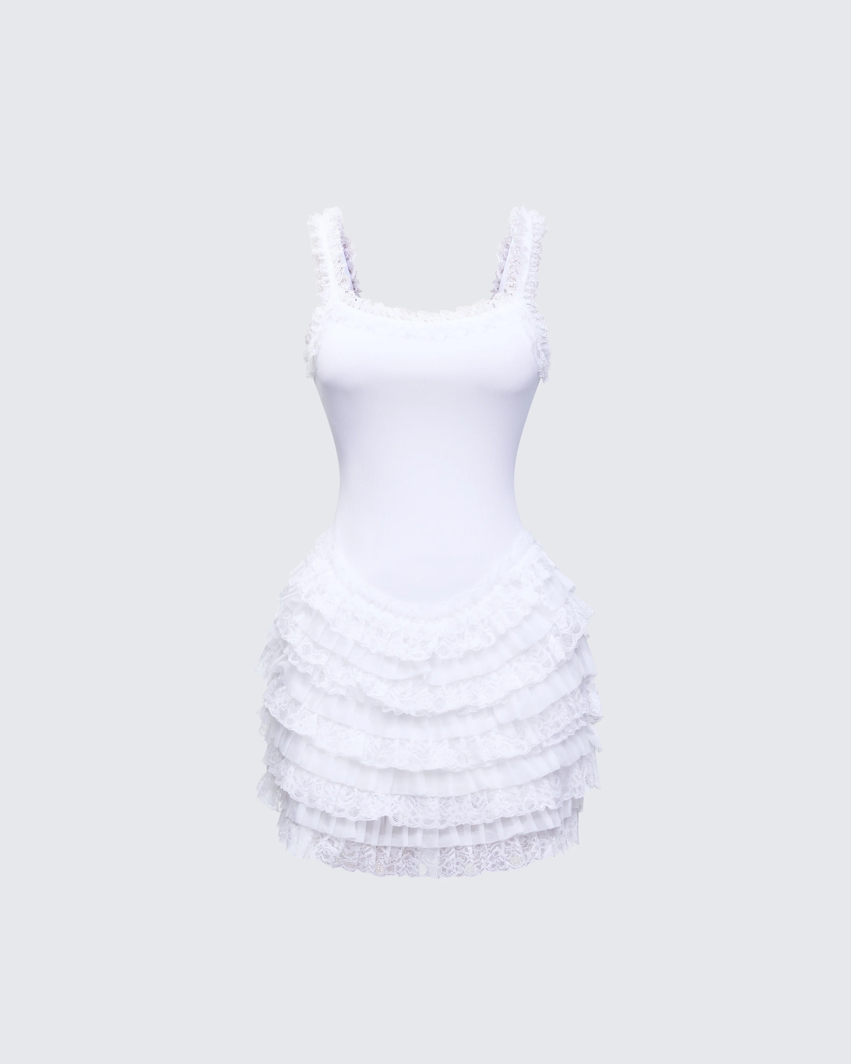 Amira Cream Ribbed Ruffle Mini Dress