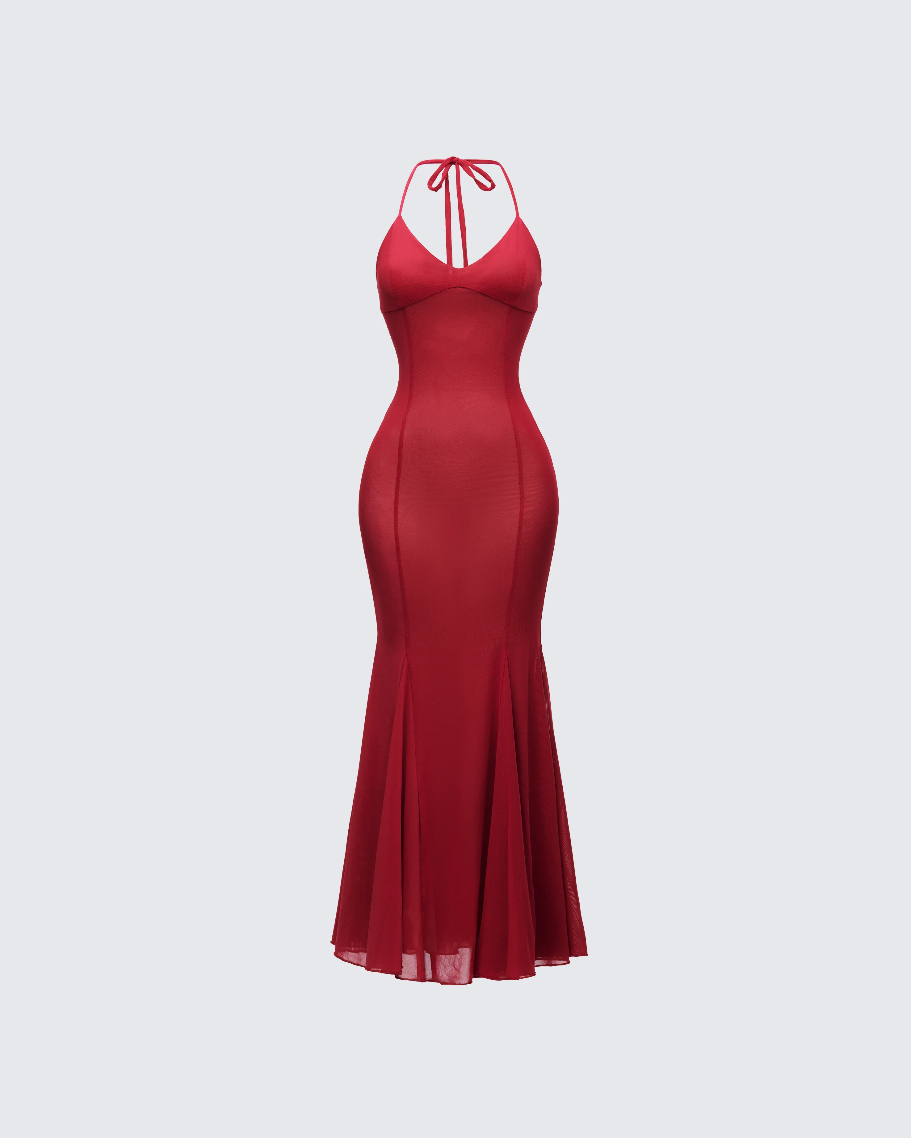Ash Red Sheer Mesh Maxi Dress