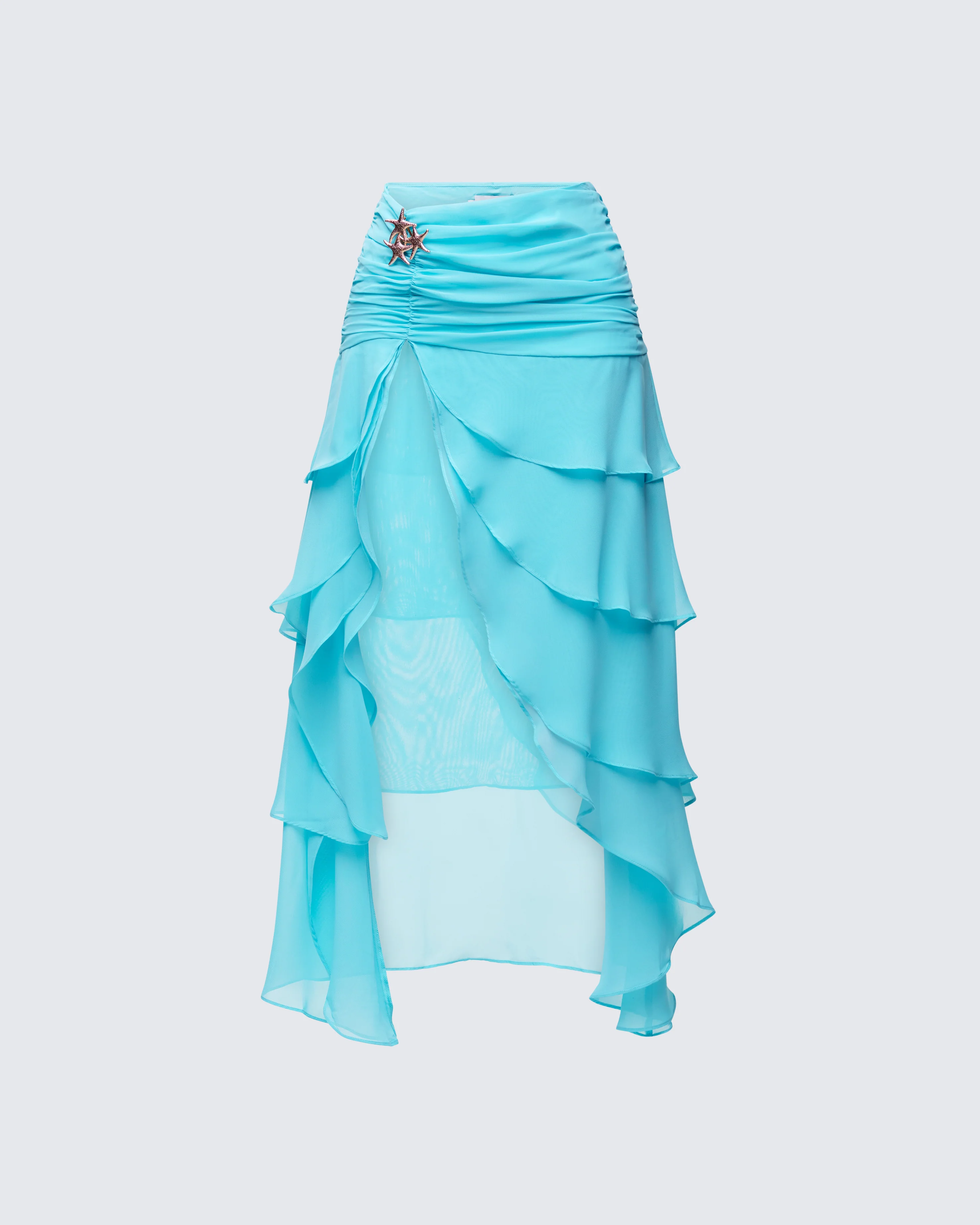 Audra Blue Chiffon Tiered Maxi Skirt