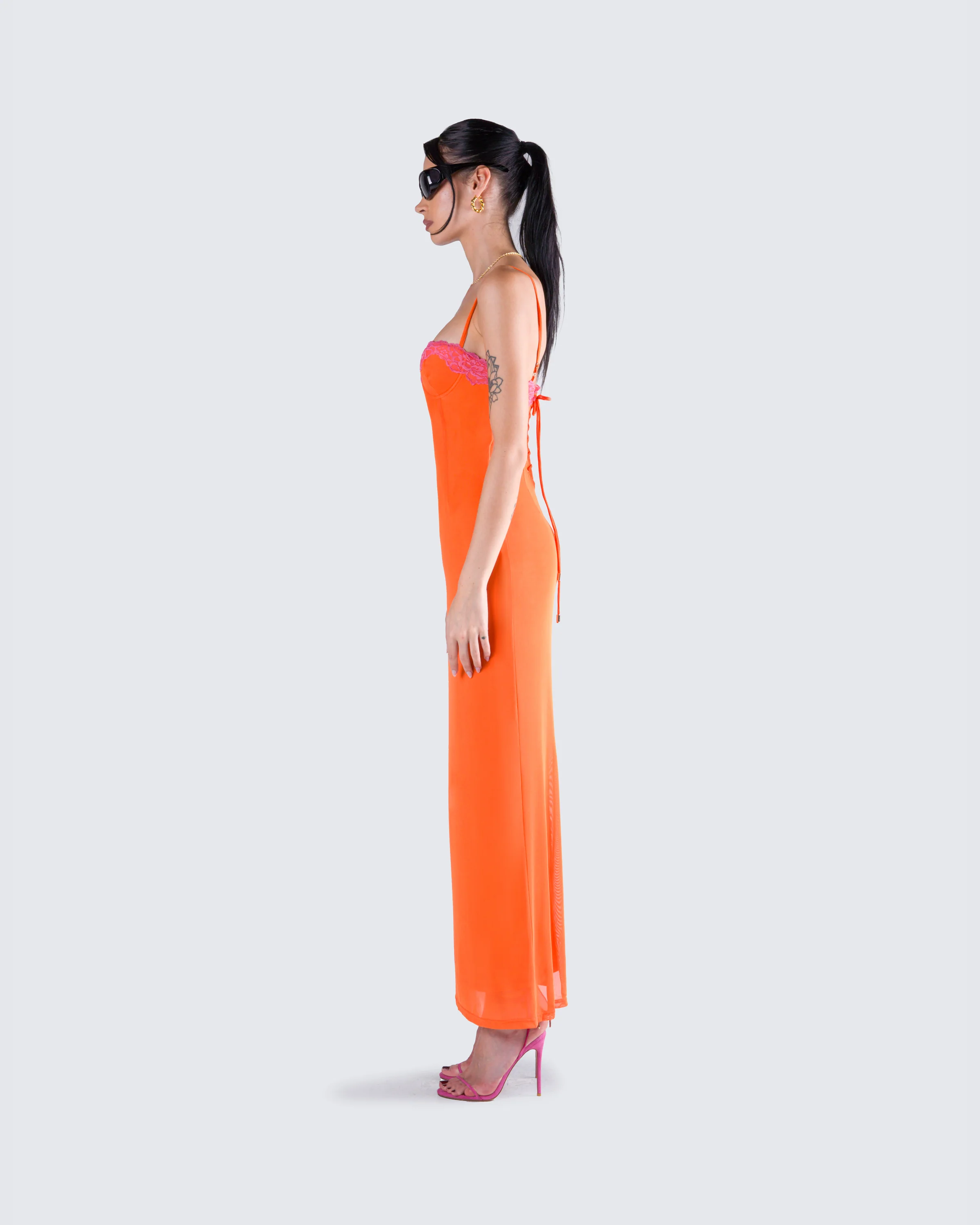 Ayesha Orange Mesh Maxi Dress - Image 6