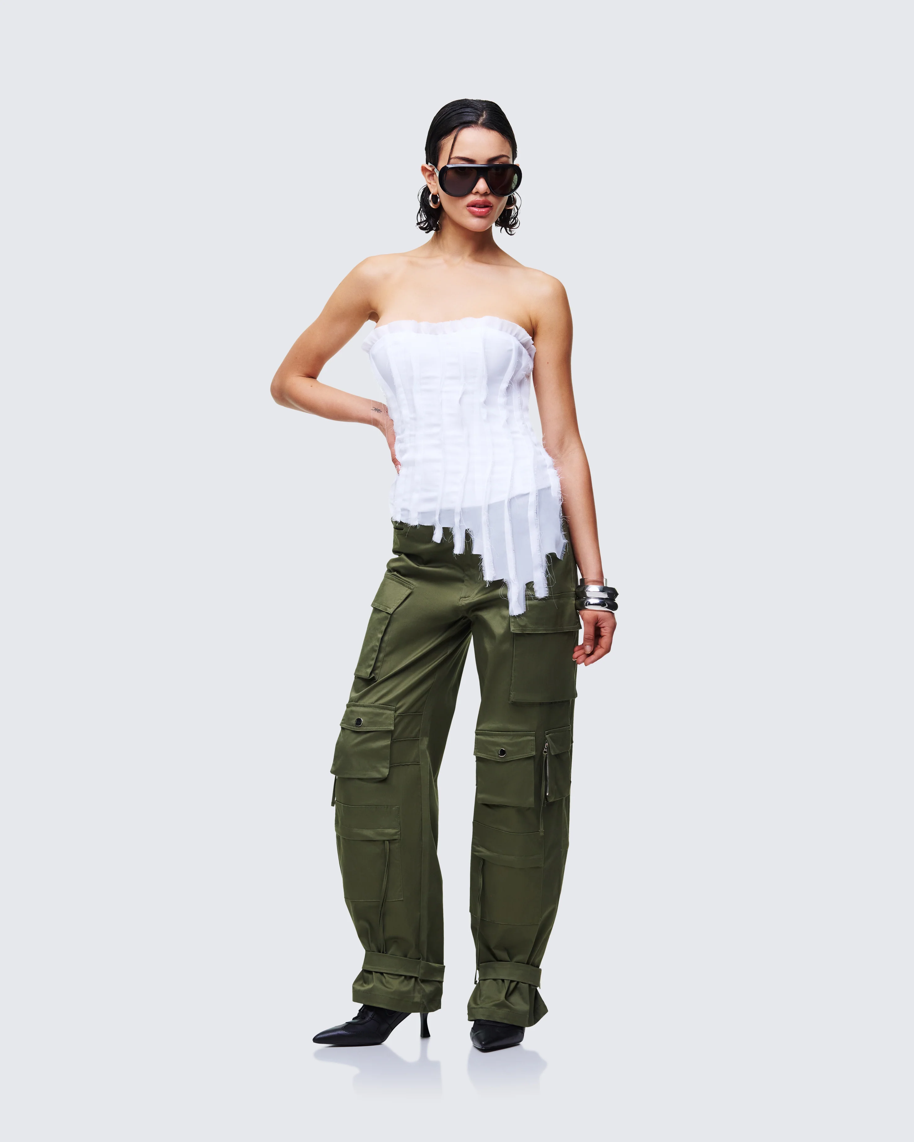 Claudette White Chiffon Asymmetric Corset Top - Image 5