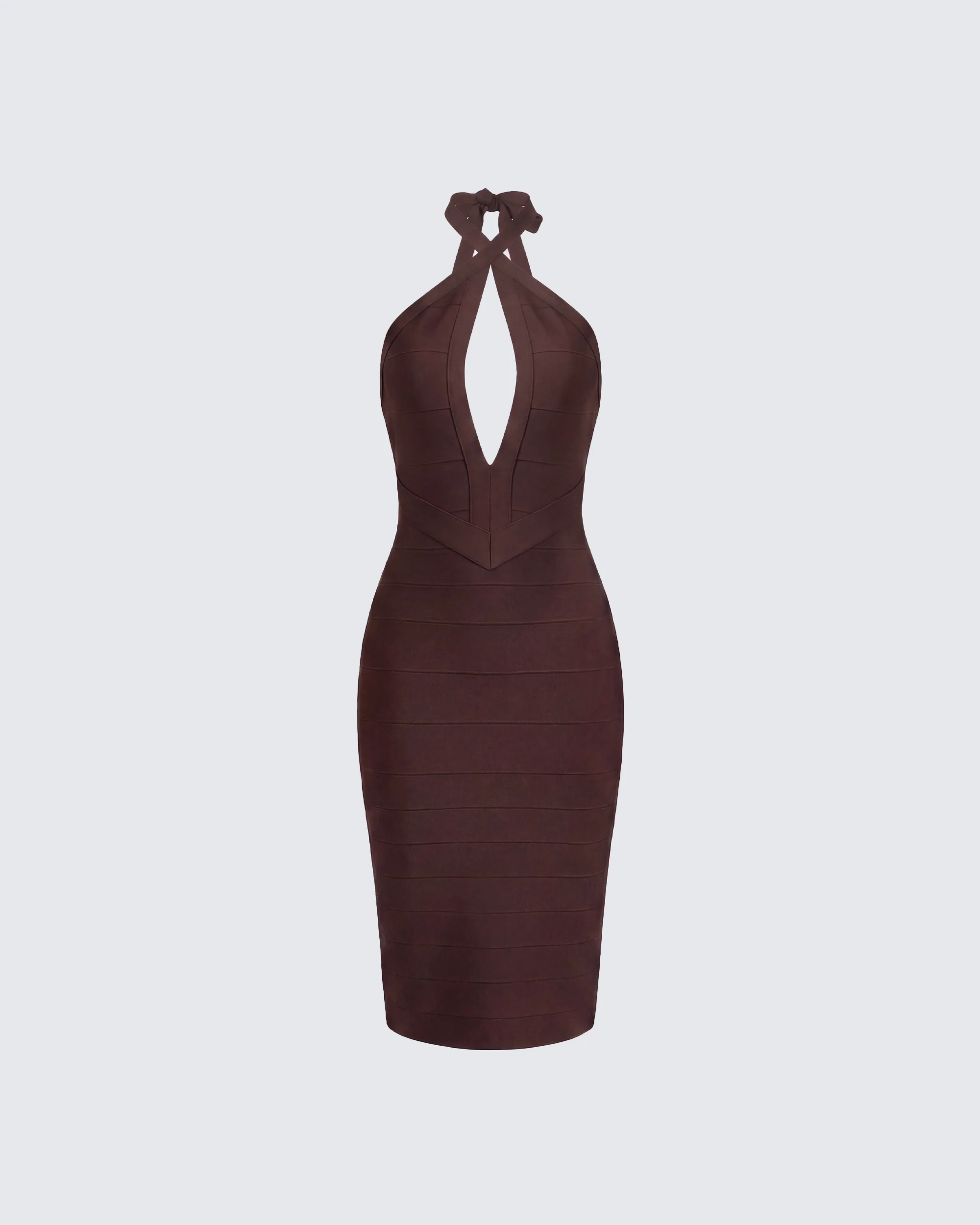Cleo Brown Halter Strap Bandage Jersey Pencil Dress