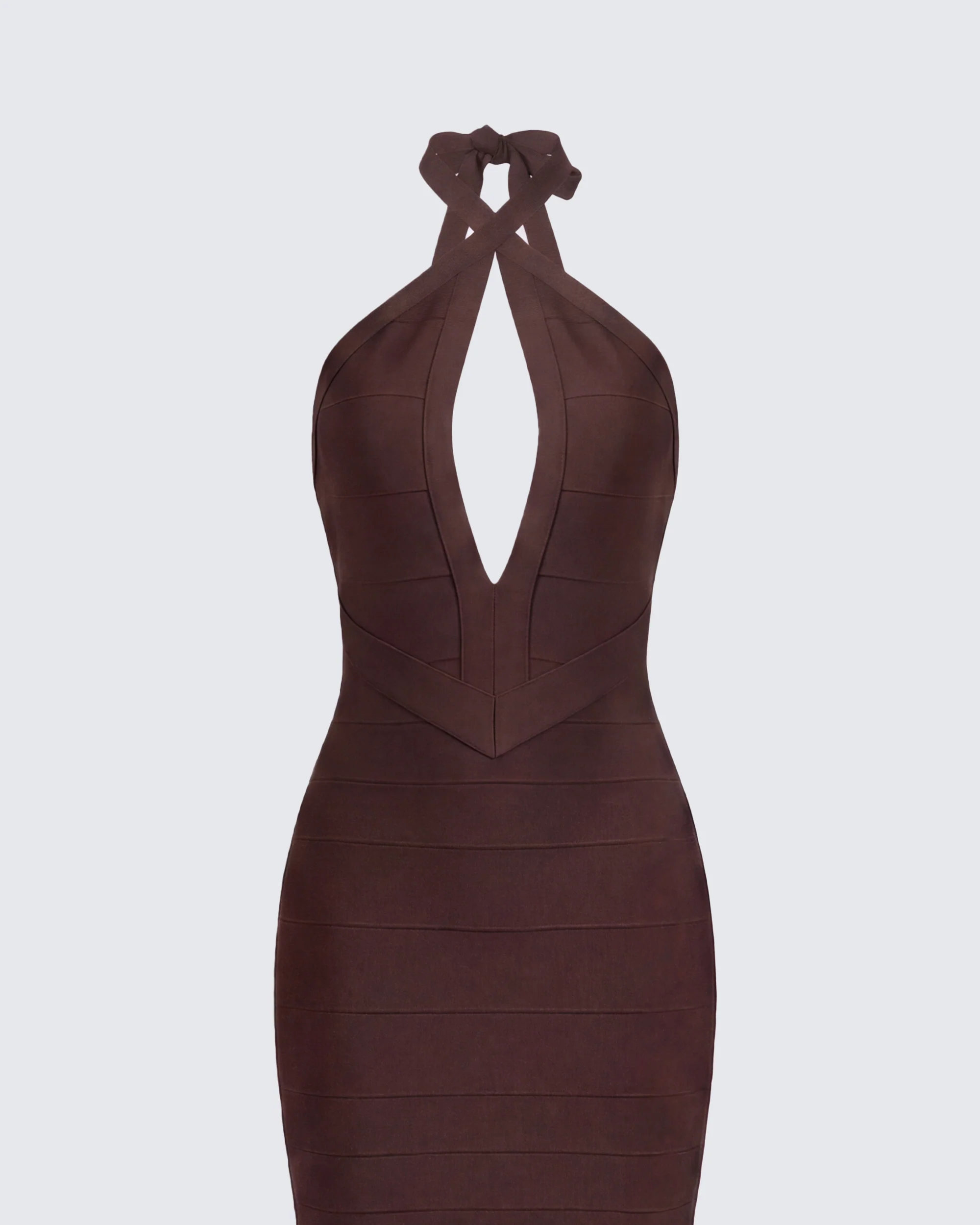 Cleo Brown Halter Strap Bandage Jersey Pencil Dress - Image 6