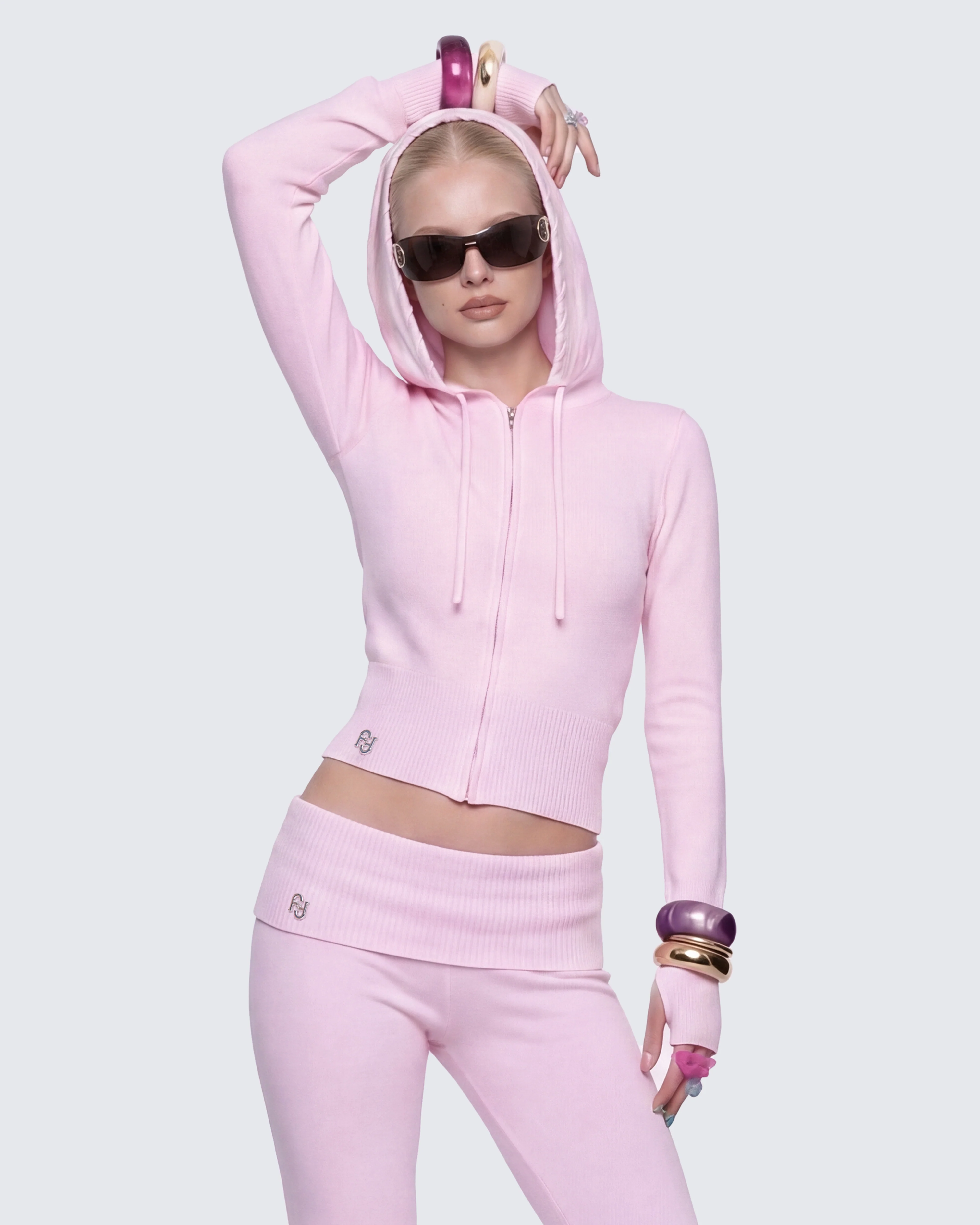 Corah Pink Knit Laced Hoodie - Image 4