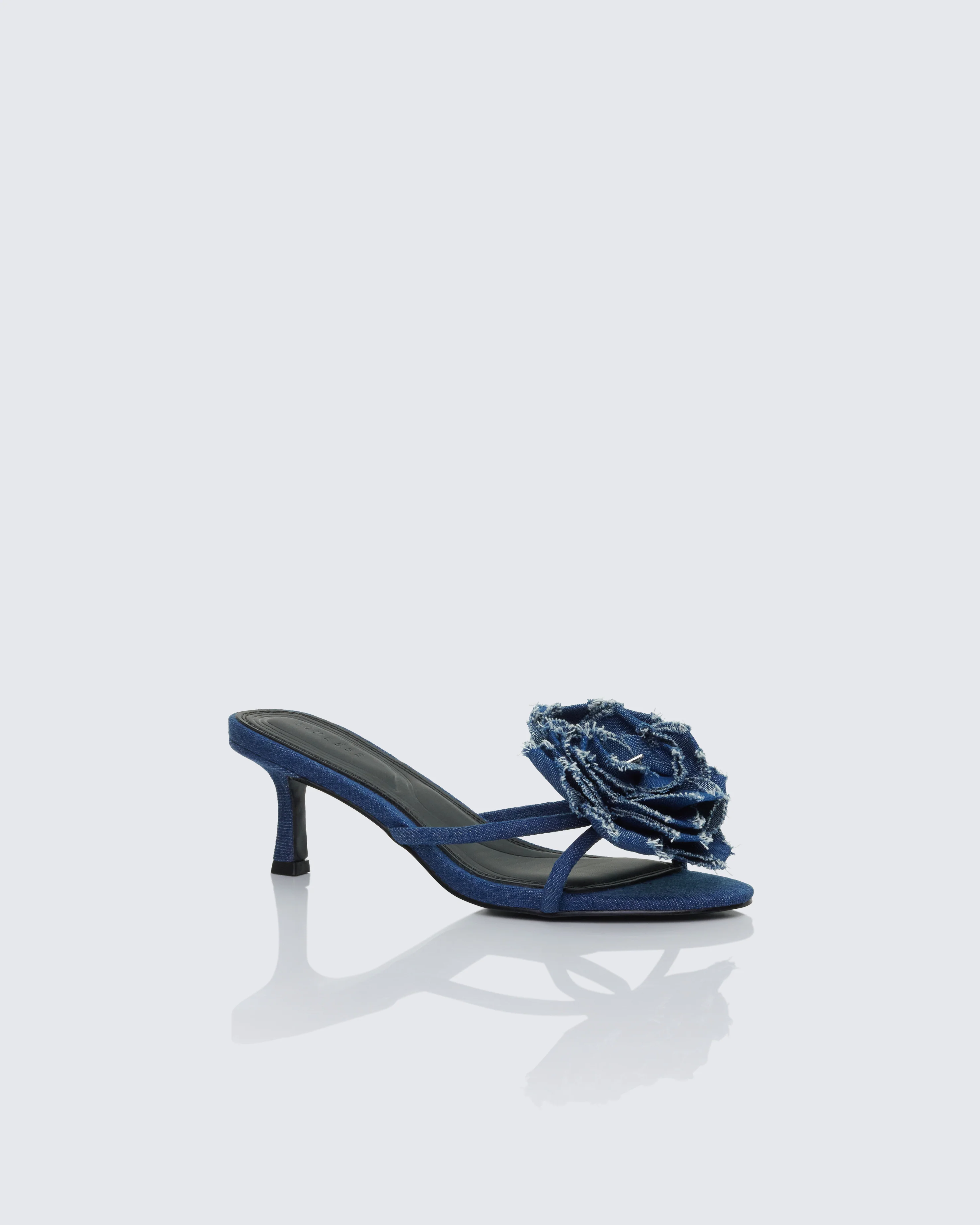 Ember Blue Denim Corsage Kitten Heel - Image 2