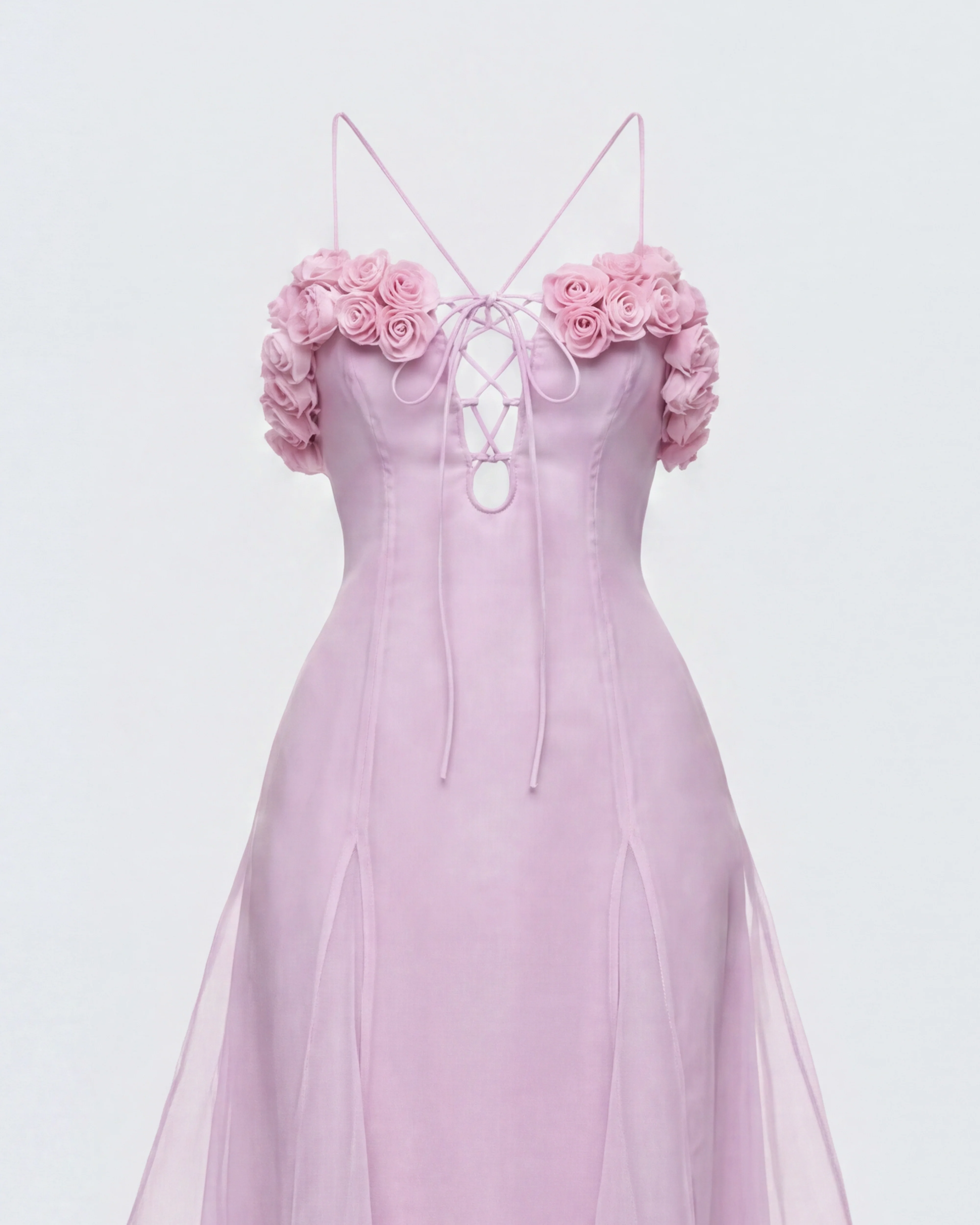 Glena Pink Sheer Godet Midi Dress - Image 6