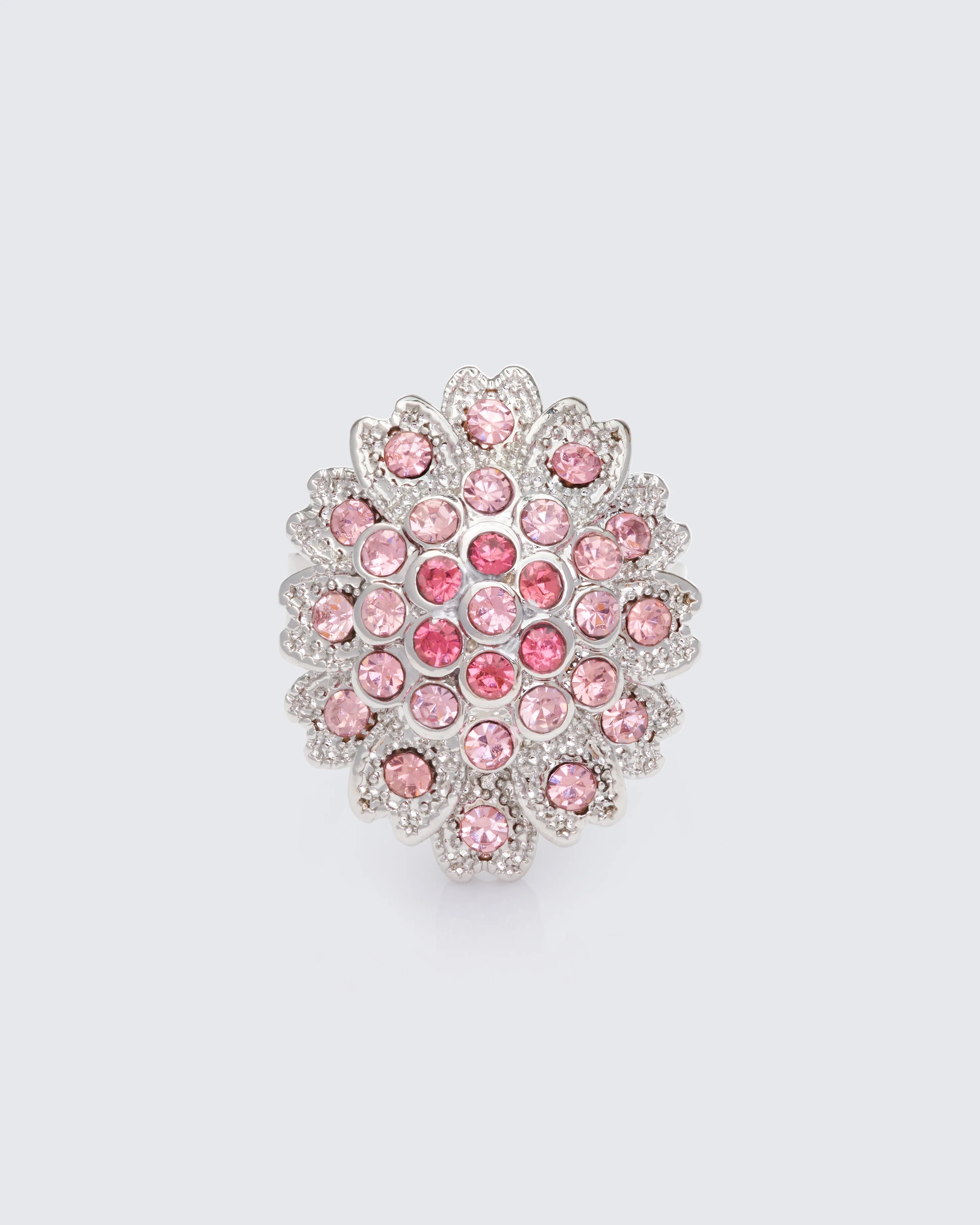 Harmony Silver Pink Flower Adjustable Ring