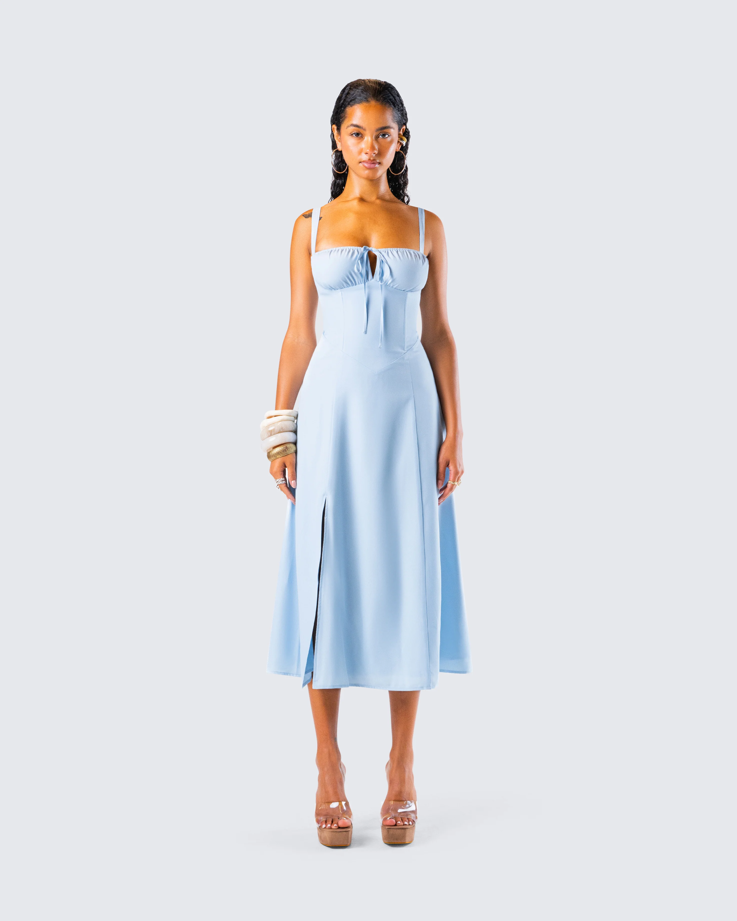 Hera Blue Corset Midi Dress - Image 3