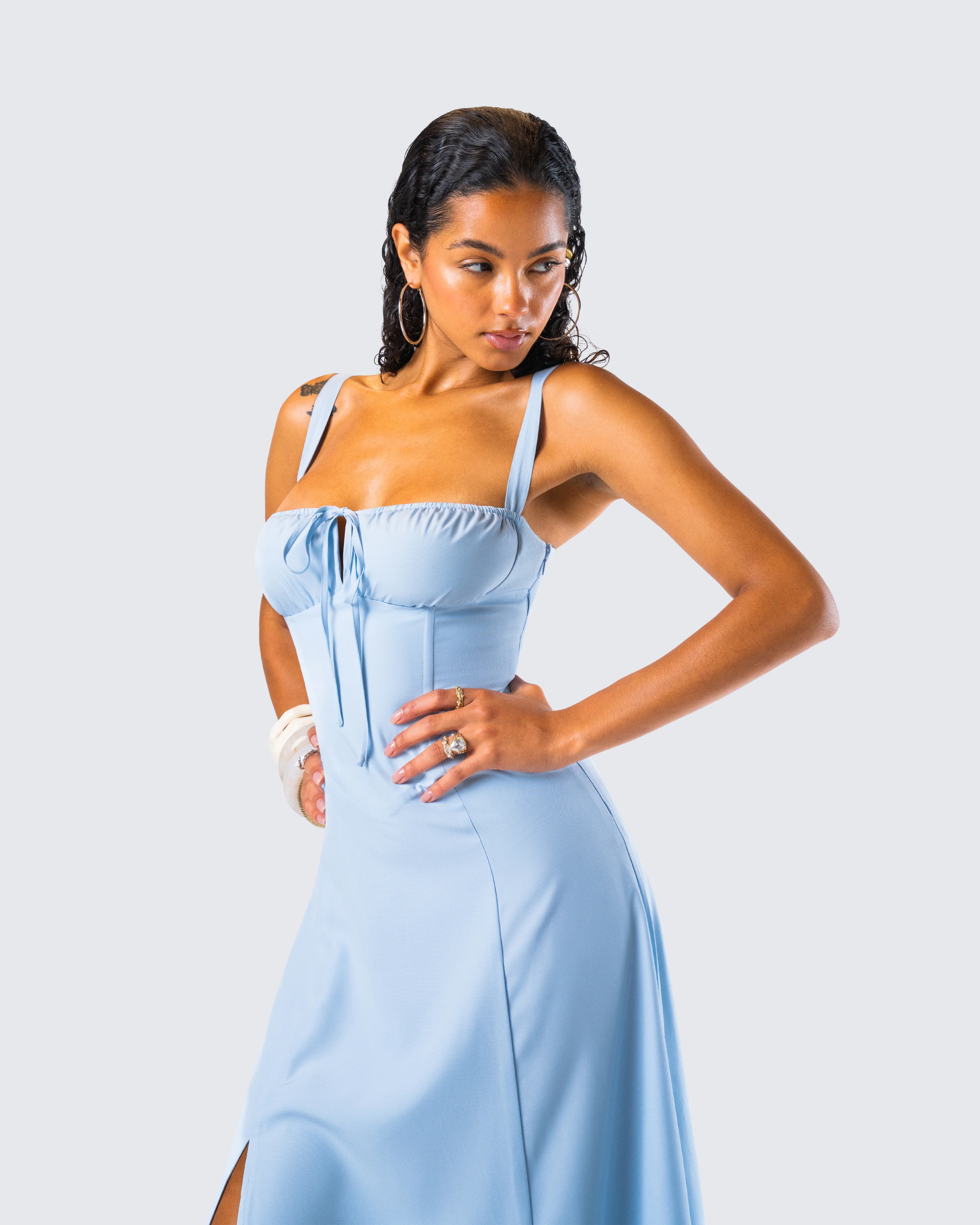 Hera Blue Corset Midi Dress - Image 8
