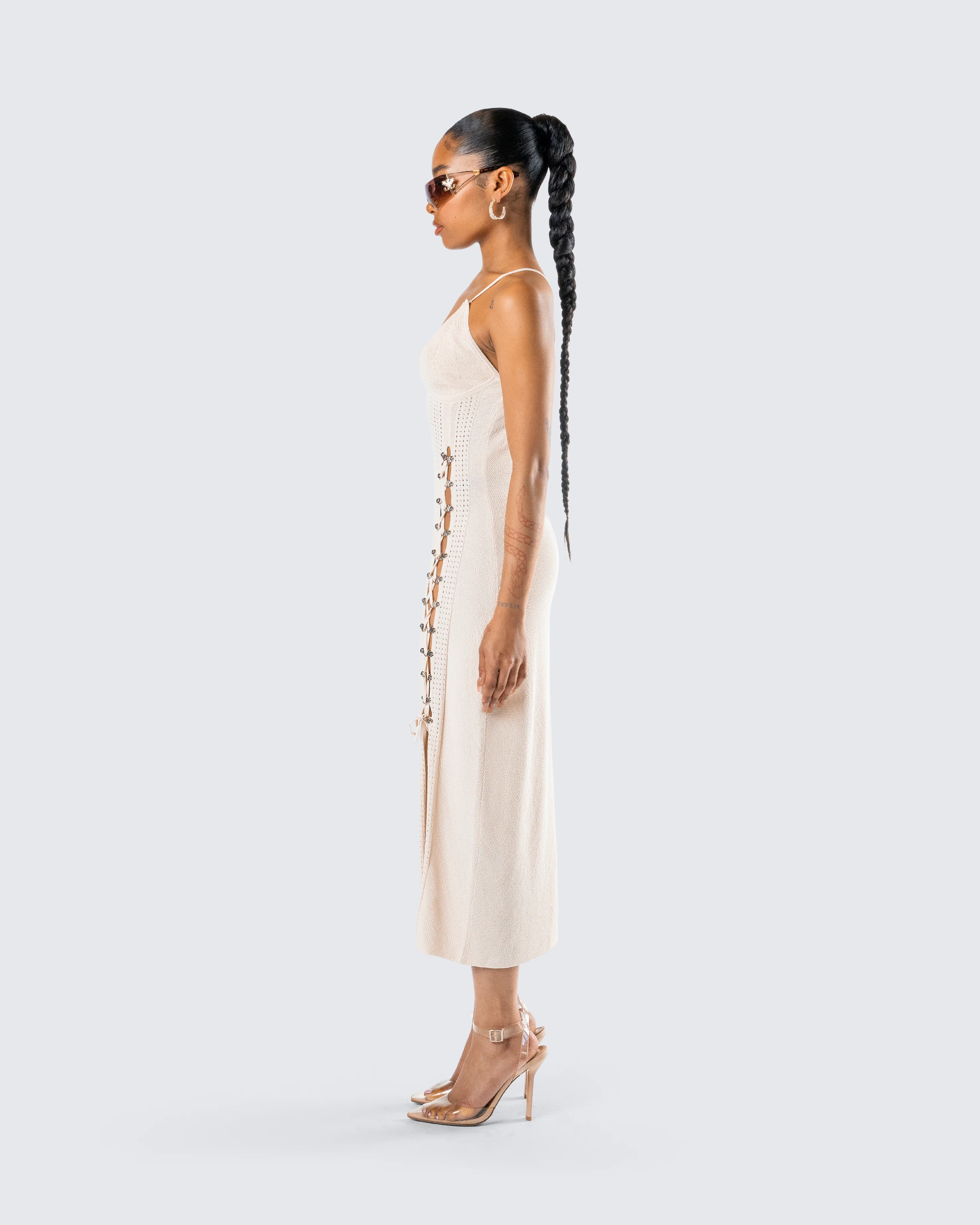 Jing Ivory Crochet Knit Midi Dress - Image 5