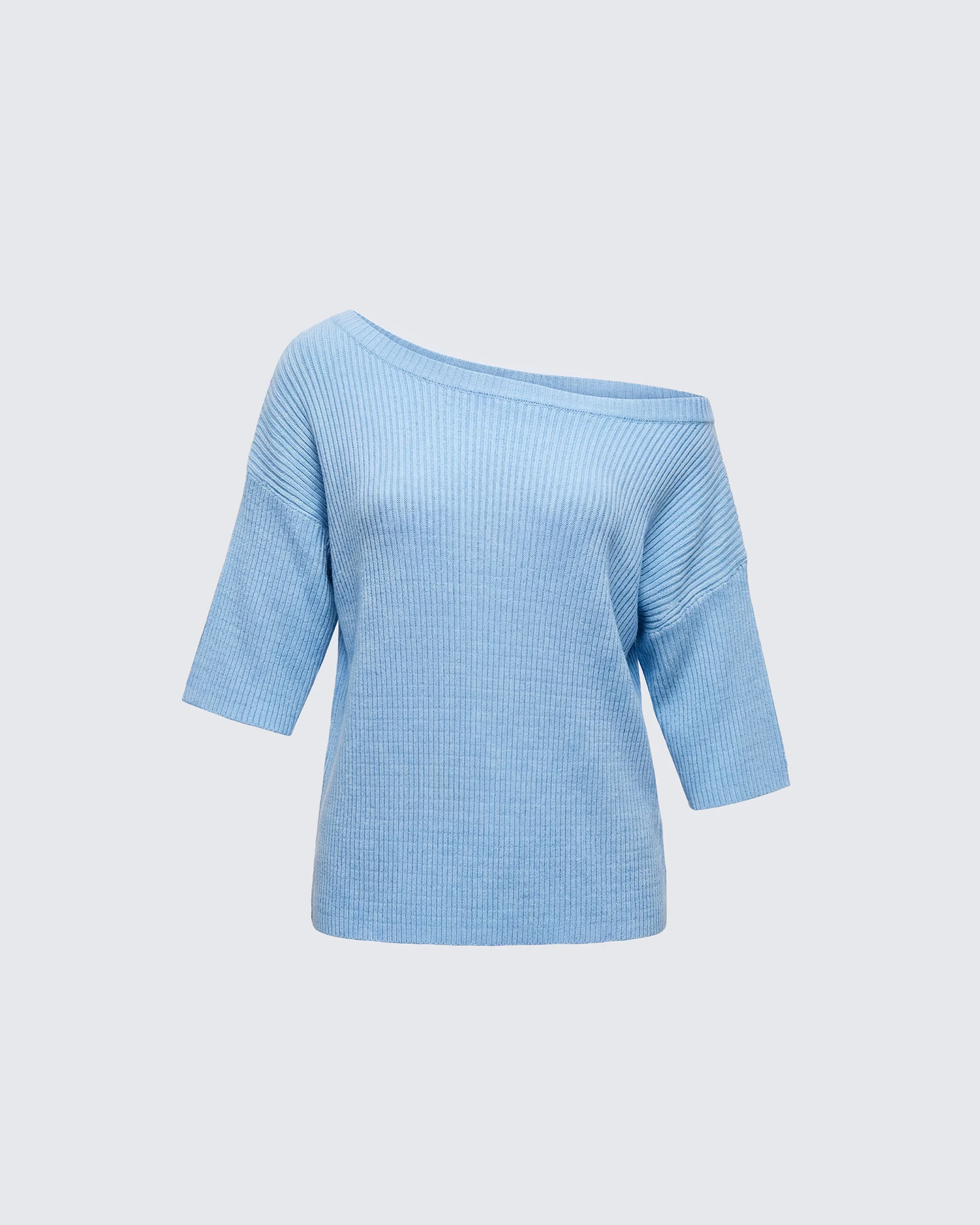Jodia Blue Rib Slouch Shoulder Knitted Top
