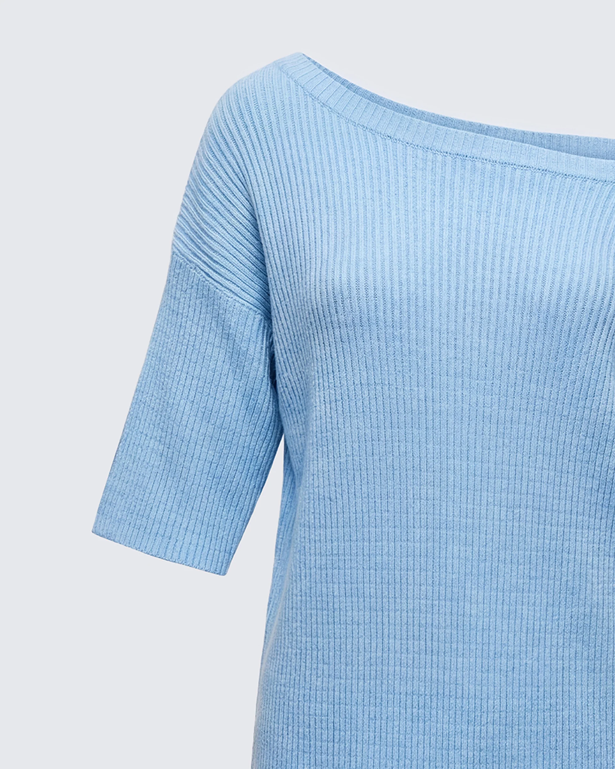 Jodia Blue Rib Slouch Shoulder Knitted Top - Image 6
