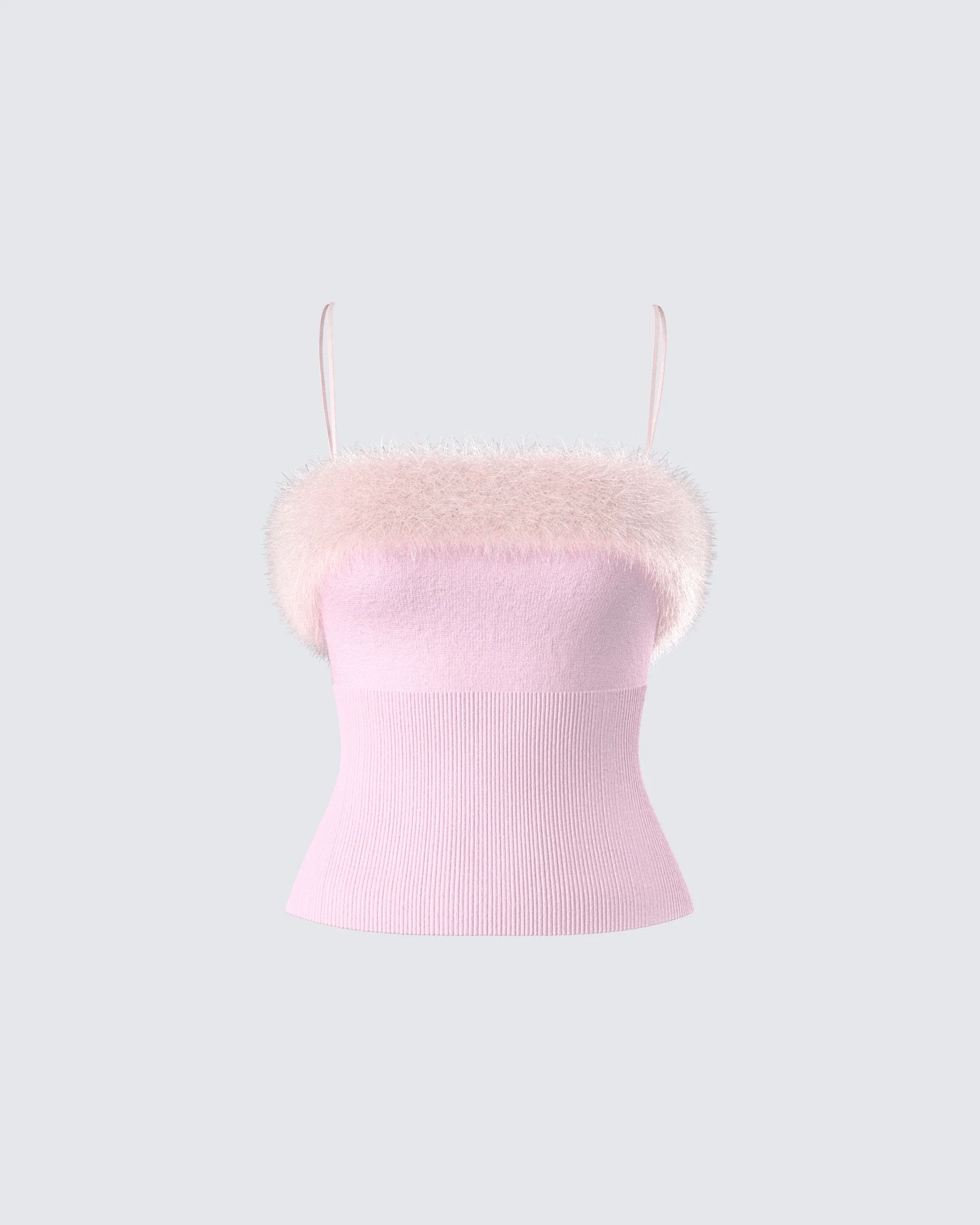 Karlissa Pink Fur Trim Cami Top