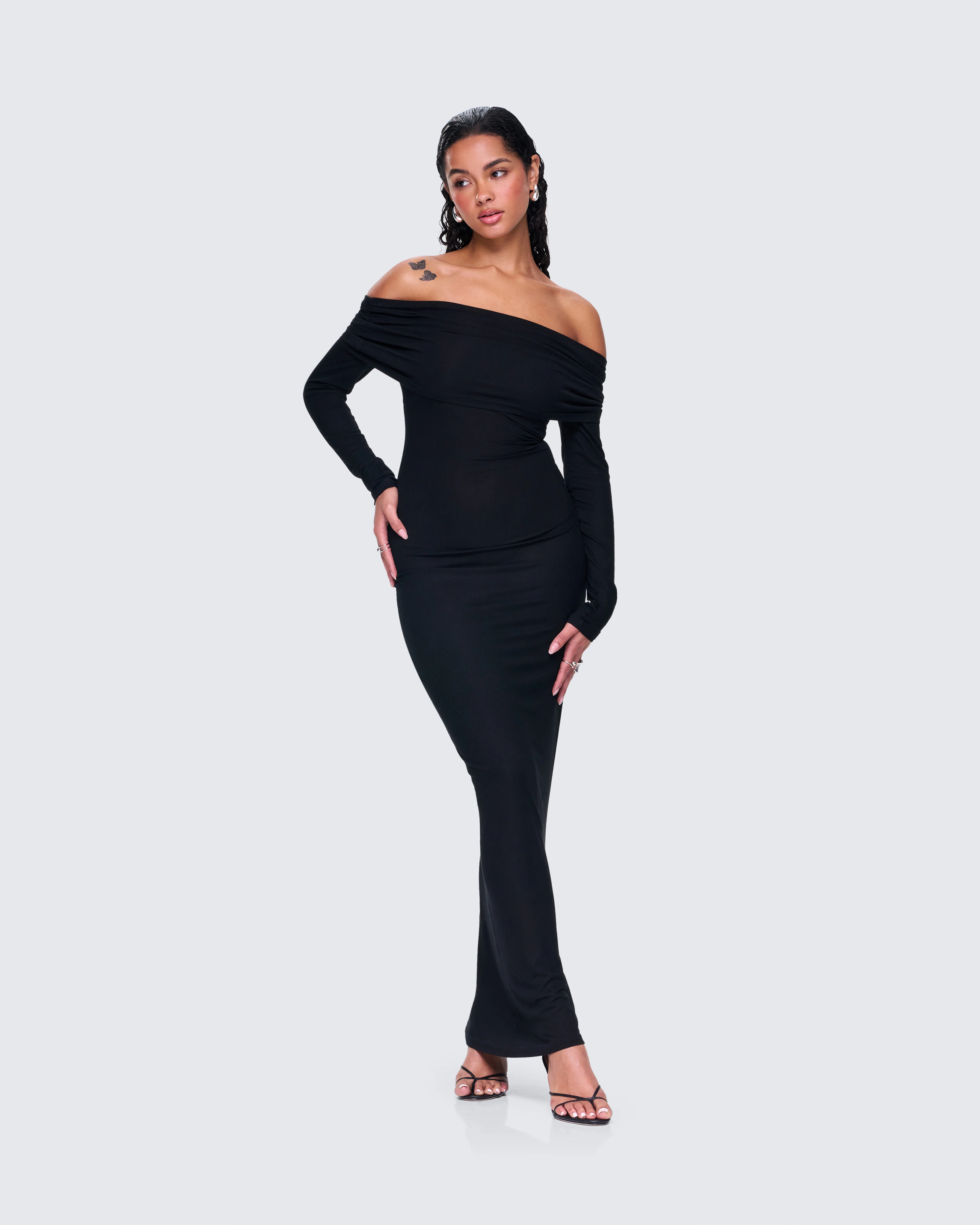 Kyan Black Off Shoulder Maxi Dress - Image 4