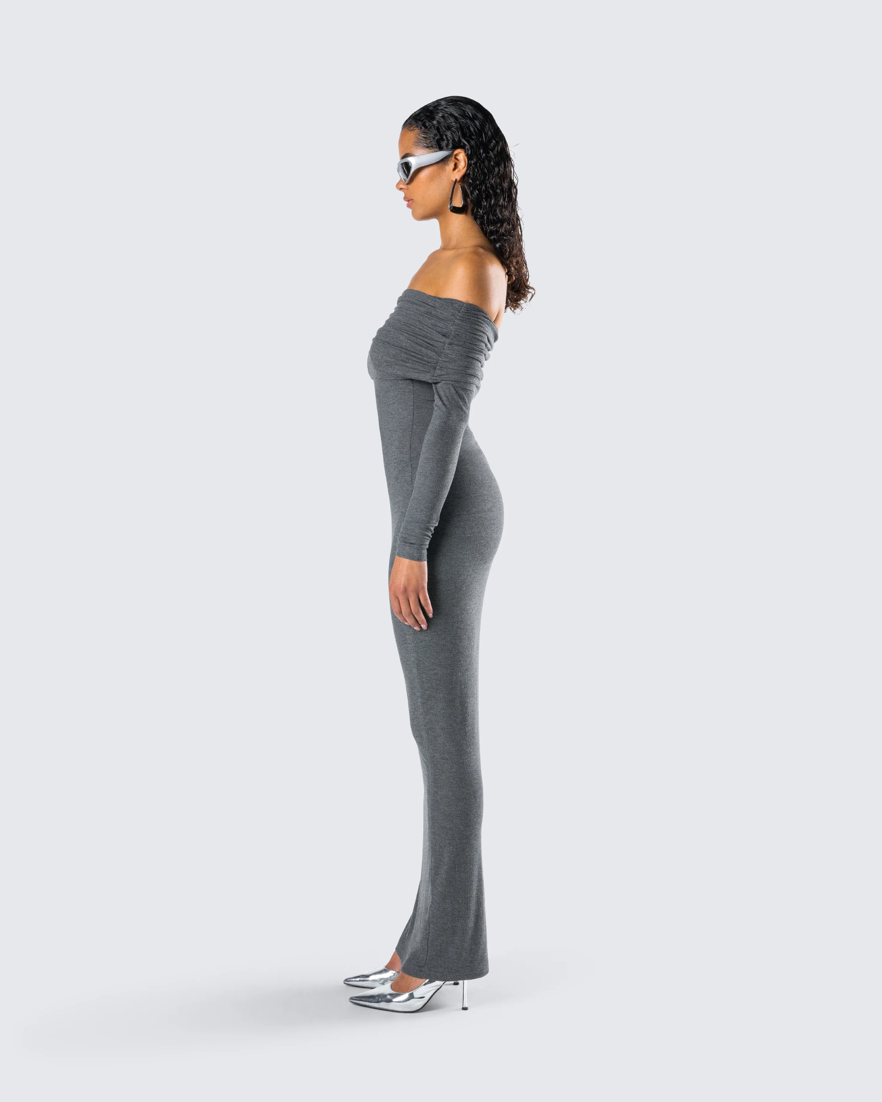 Kyan Charcoal Off Shoulder Maxi Dress - Image 5