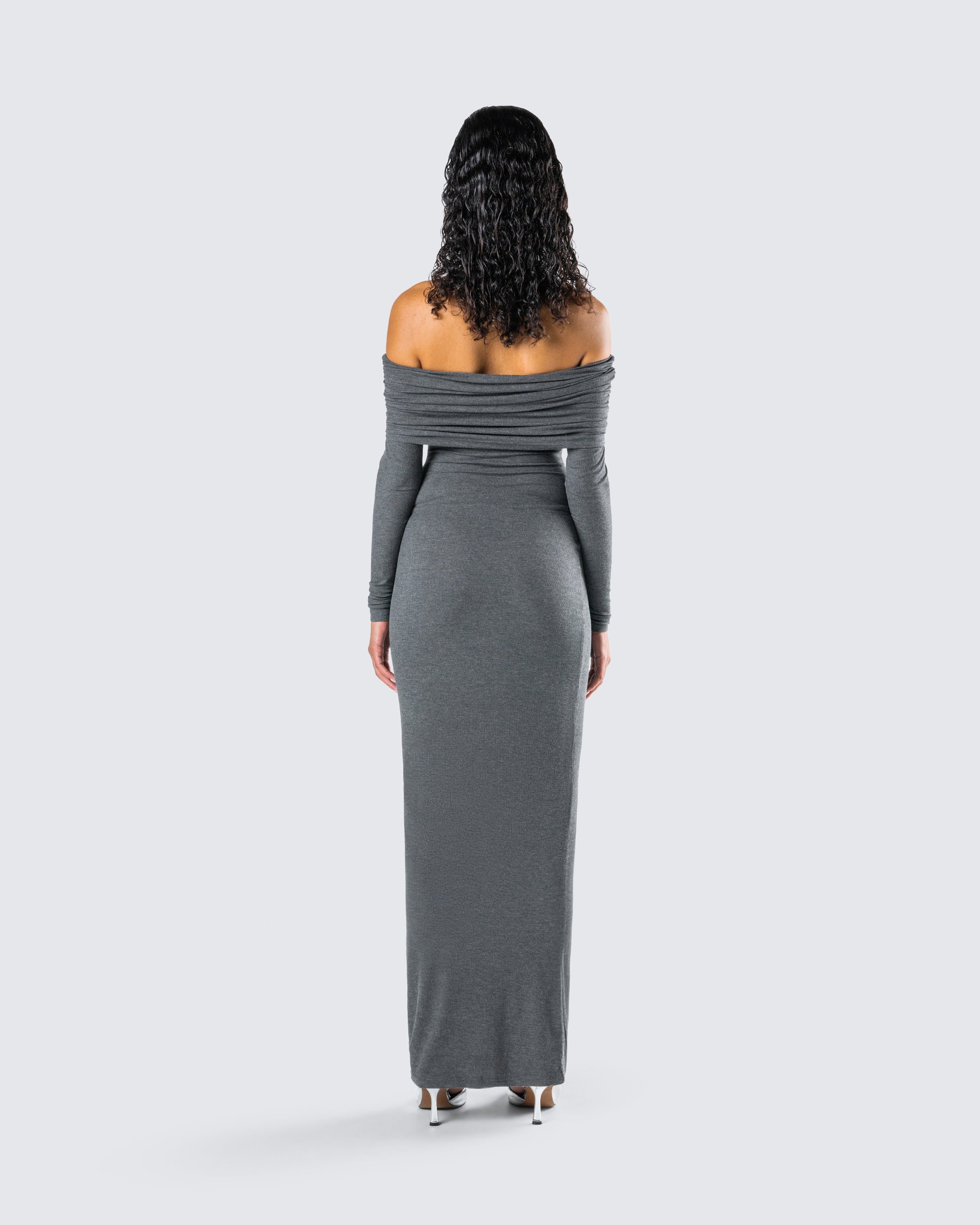 Kyan Charcoal Off Shoulder Maxi Dress - Image 6
