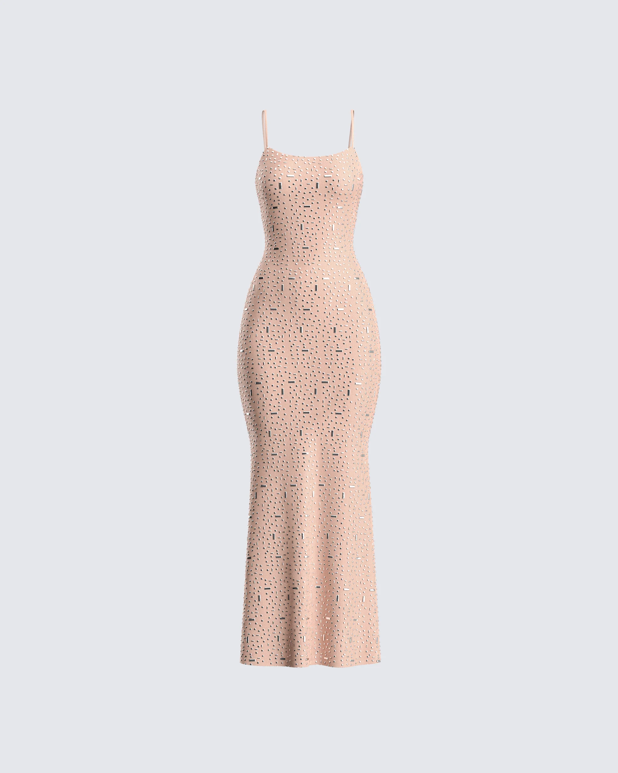 Lan Nude Rhinestone Maxi Dress