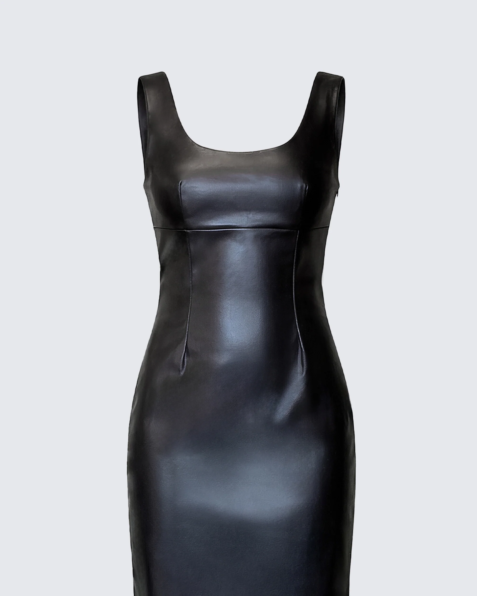Maia Black Faux Leather Midi Dress - Image 8