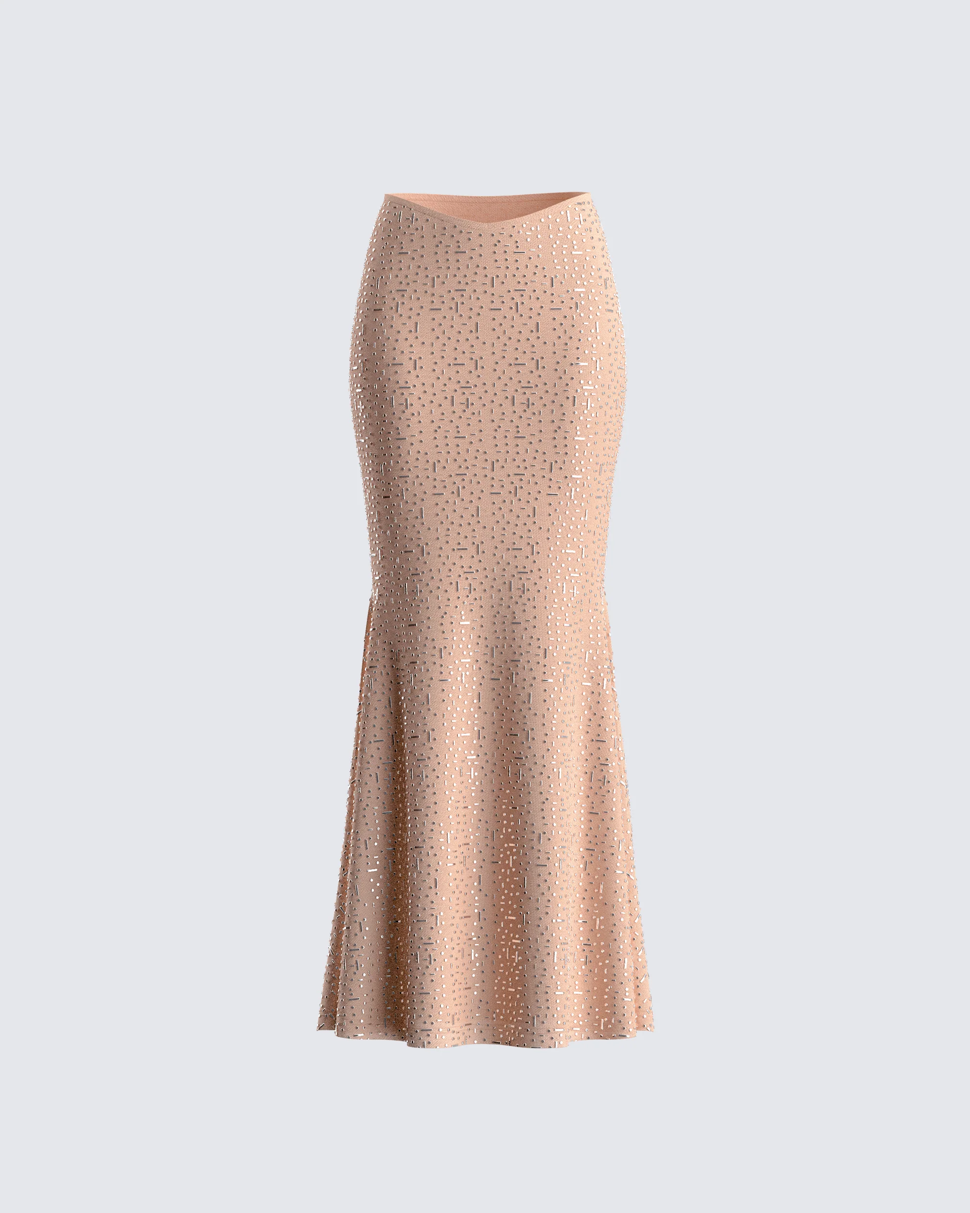 Maze Nude Rhinestone Maxi Skirt