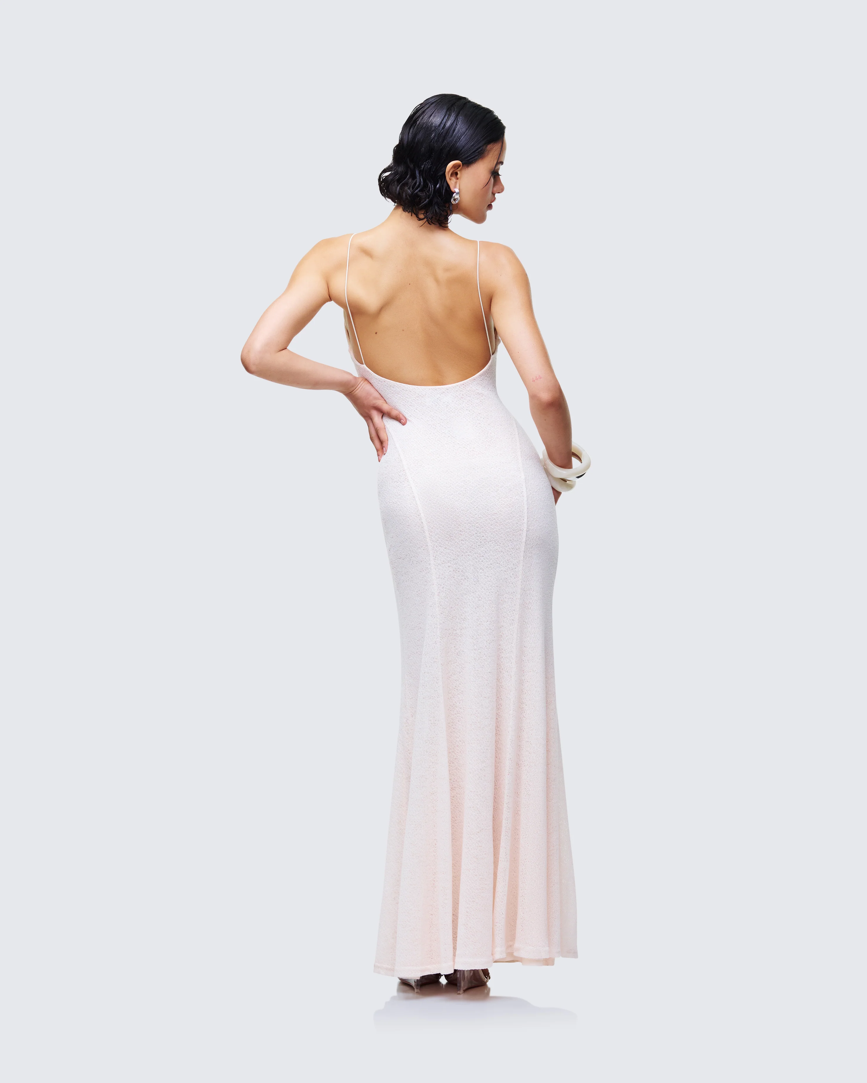 Mollie Ivory Plunge Neck Maxi Dress - Image 5