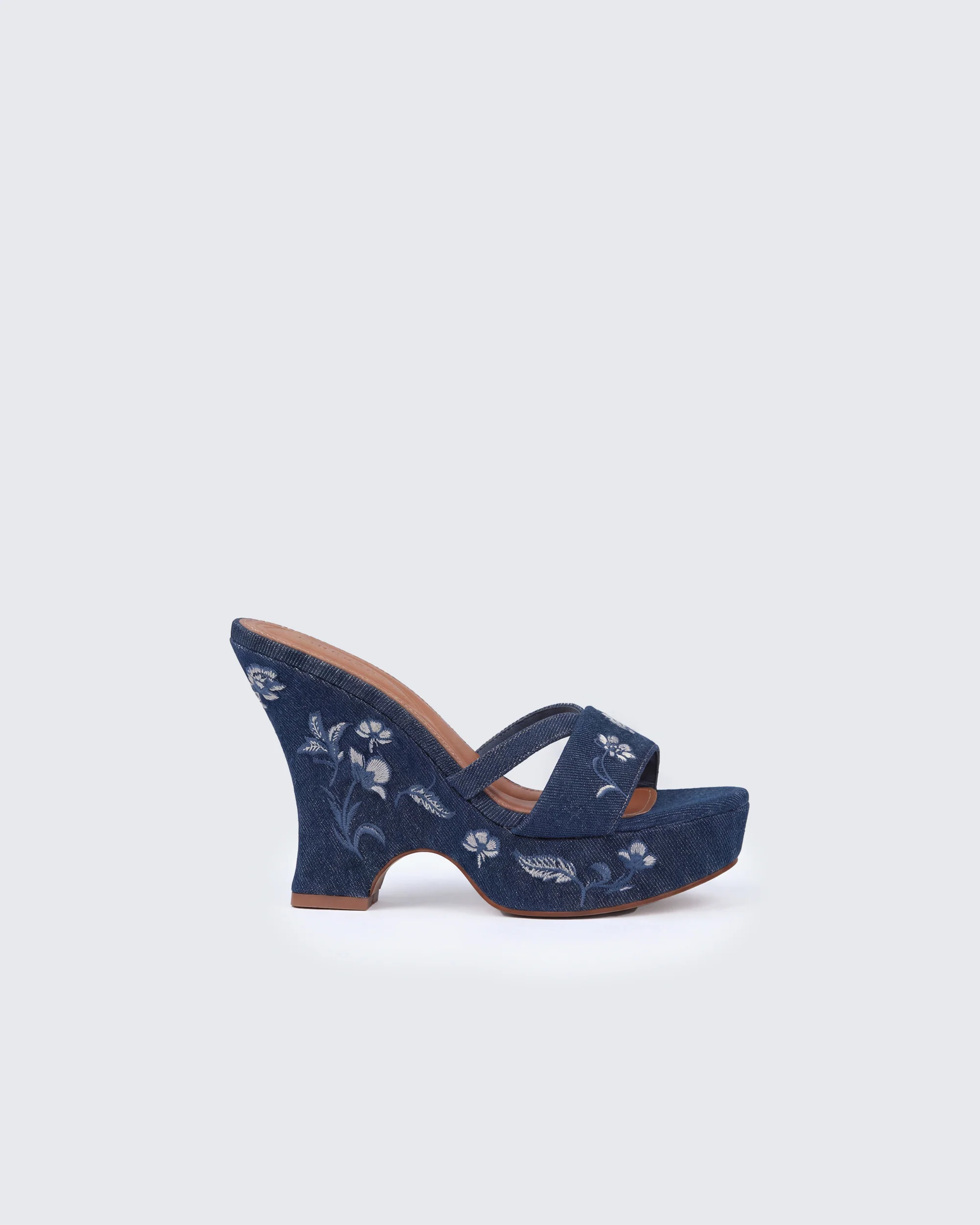 Nuha Denim Embroidered Wedge