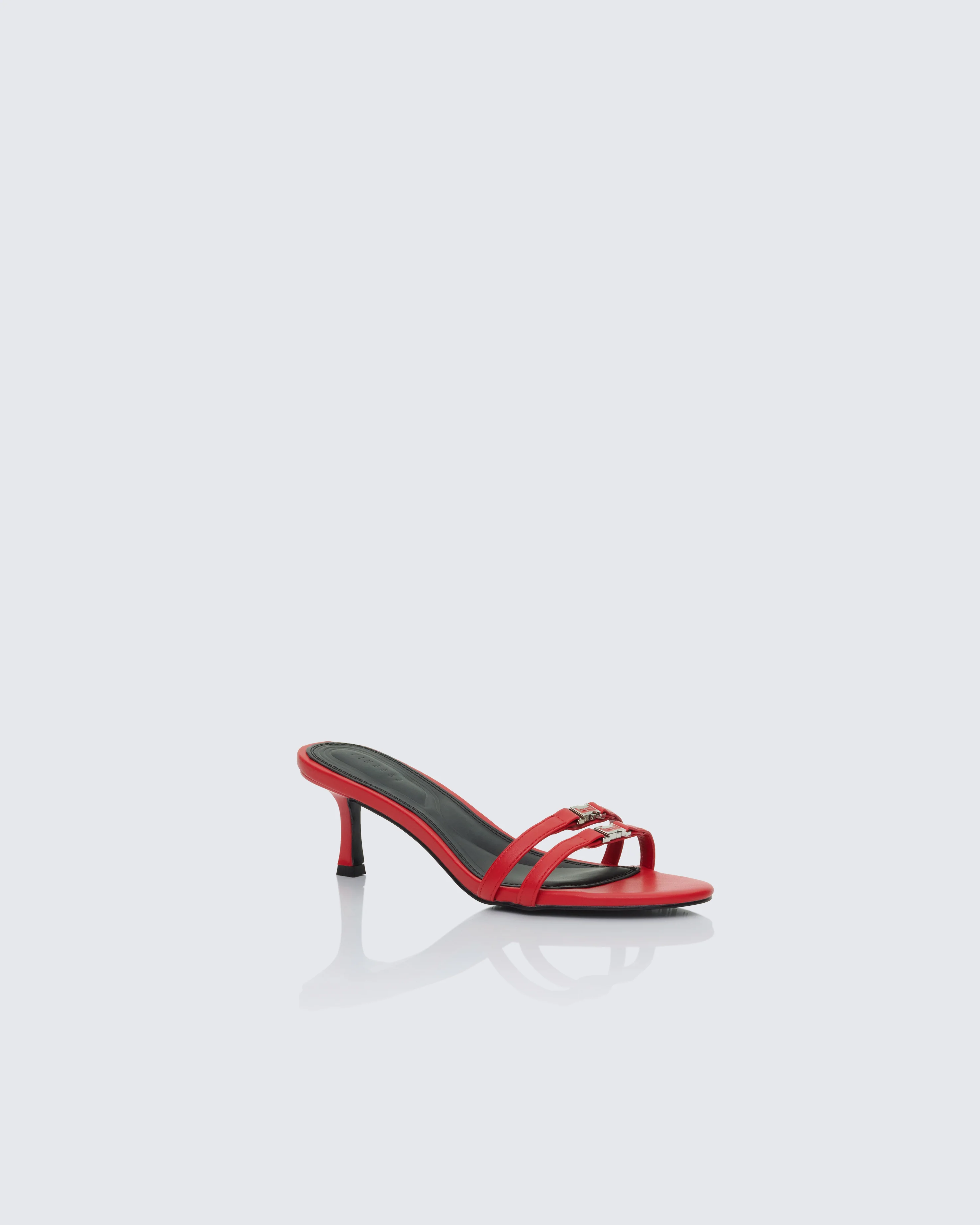 Queenie Red Safety Buckle Kitten Heel - Image 2