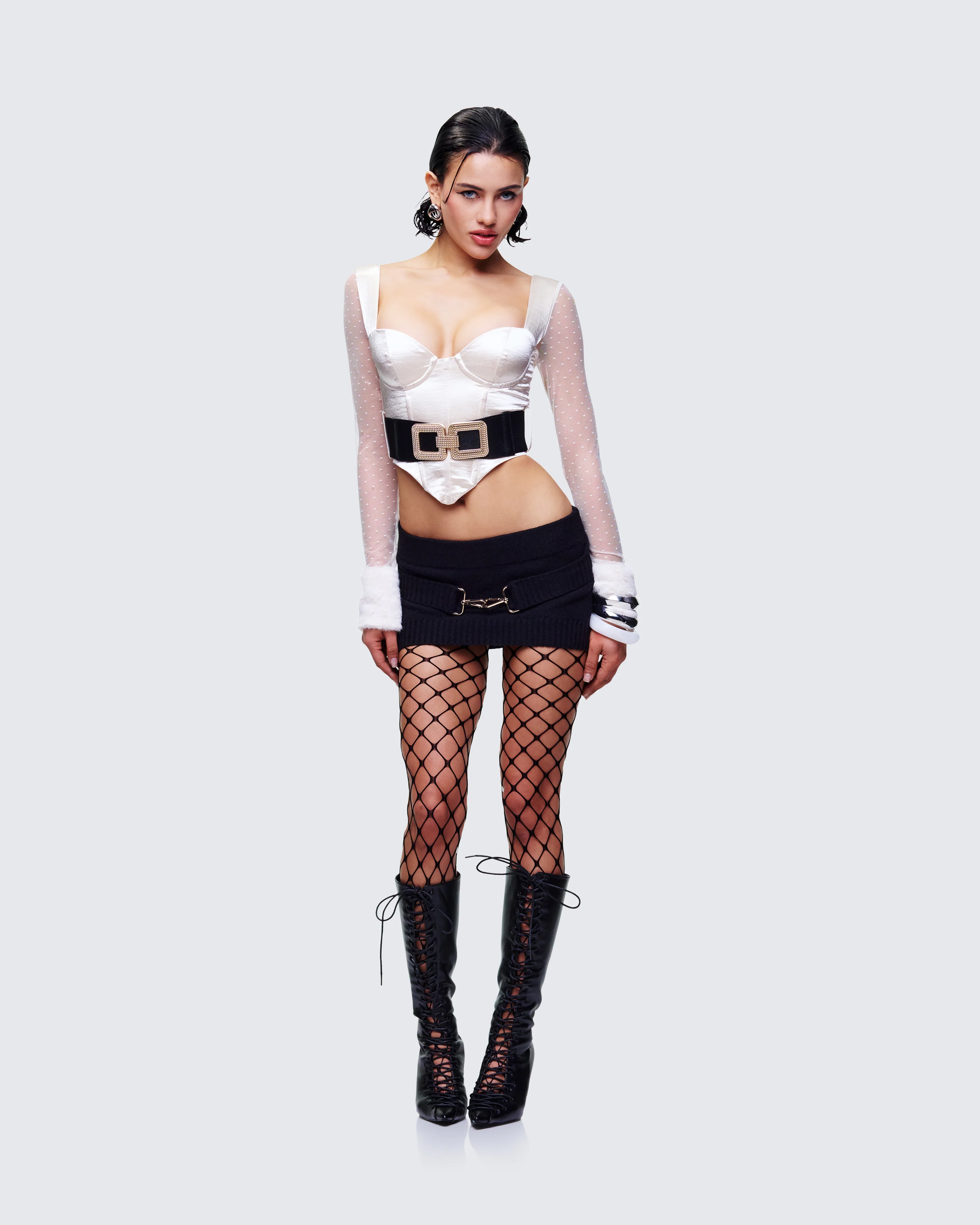 Rae Ivory Fur Cuff Corset Top - Image 5
