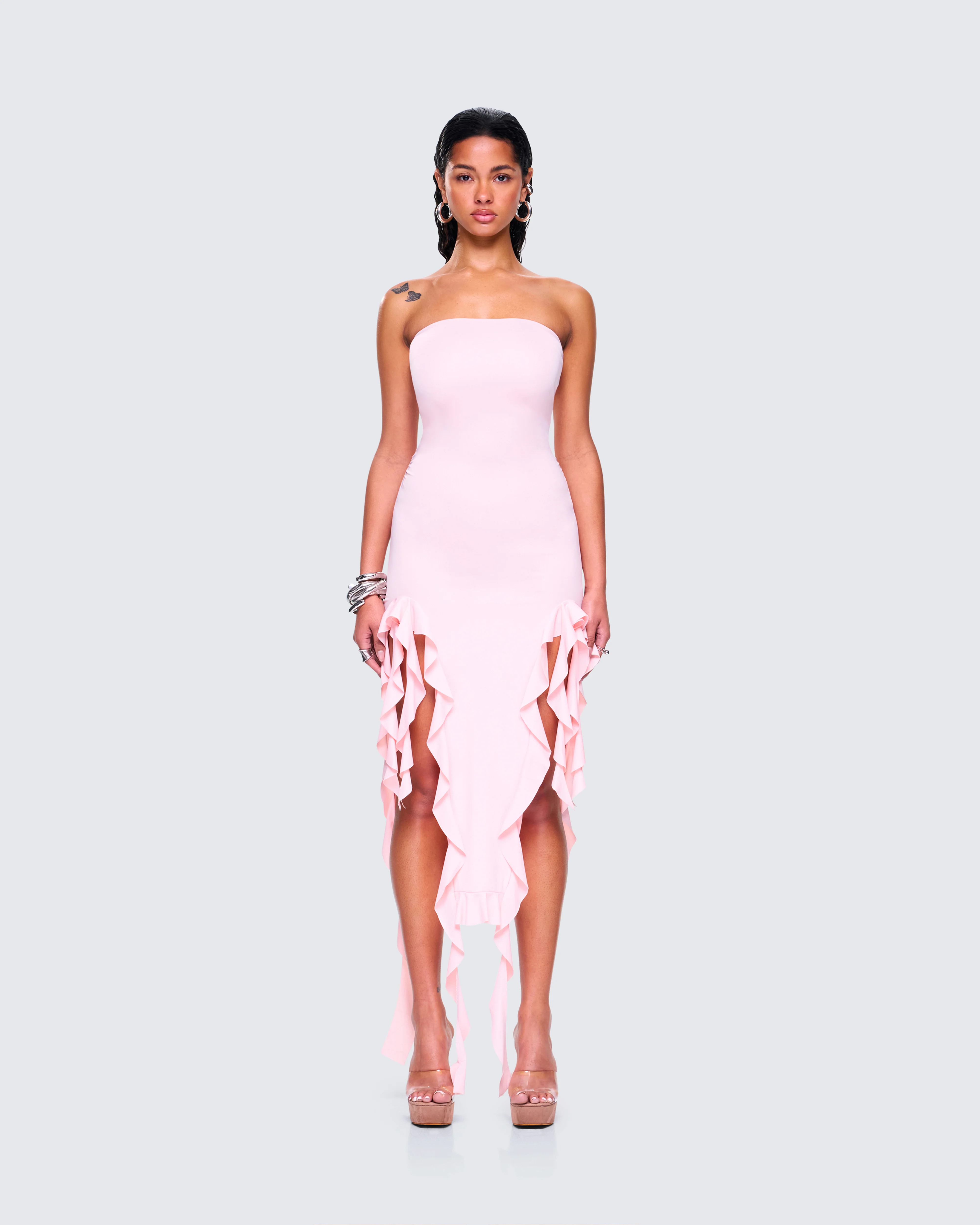 Sadira Pink Strapless Ruffle Dress - Image 3