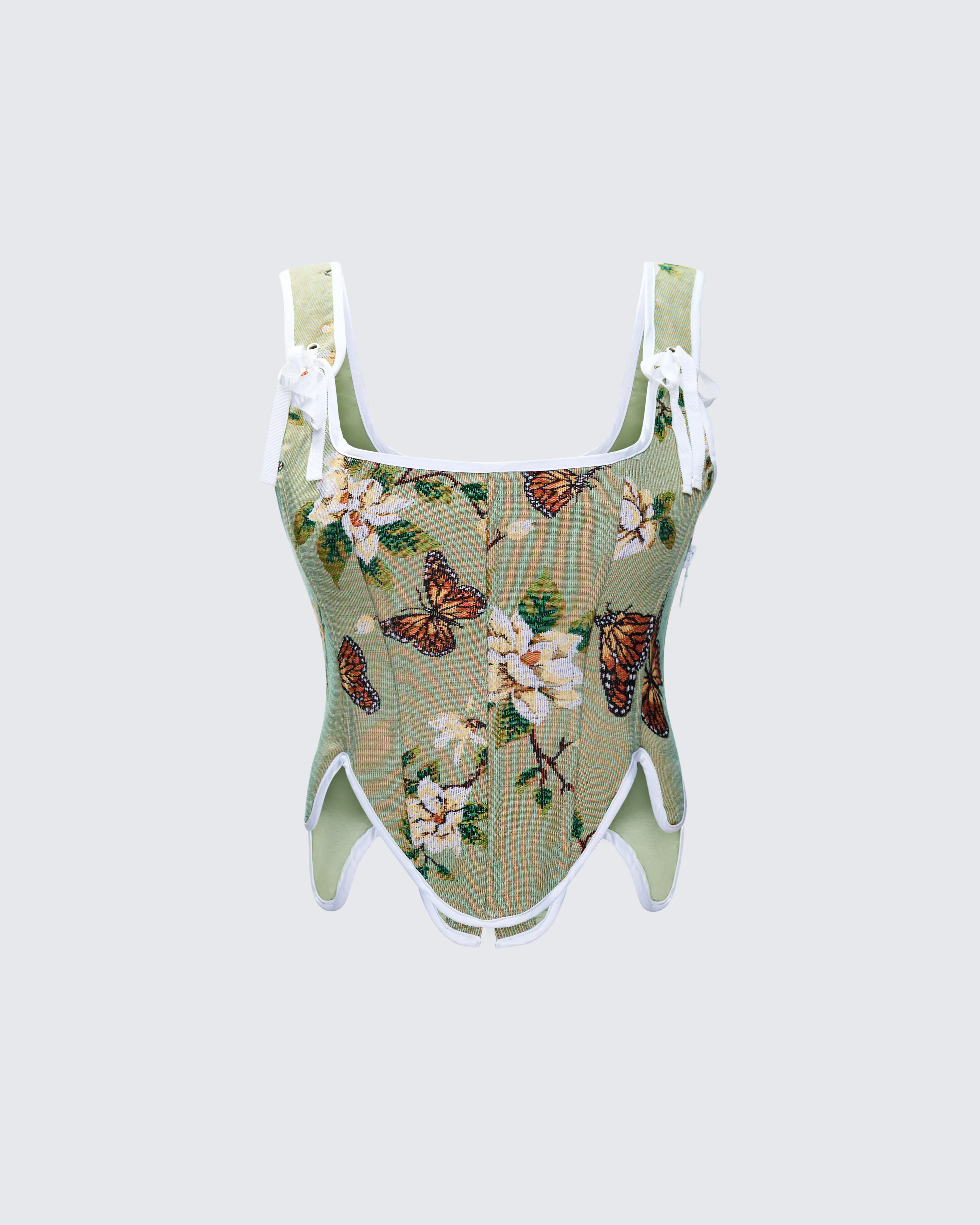 Samara Green Floral Jacquard Corset Top