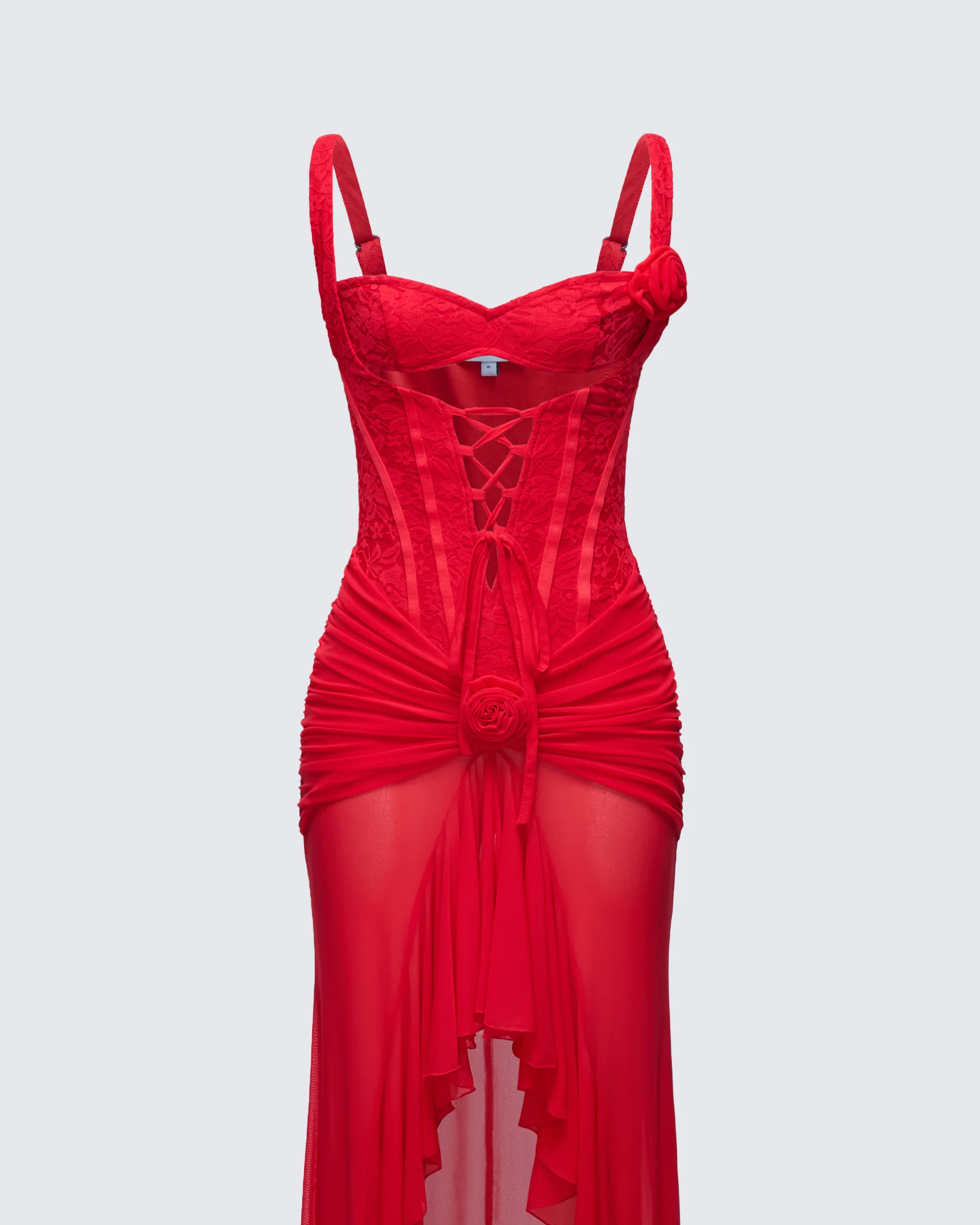 Solana Red Lace and Mesh Maxi Dress - Image 6