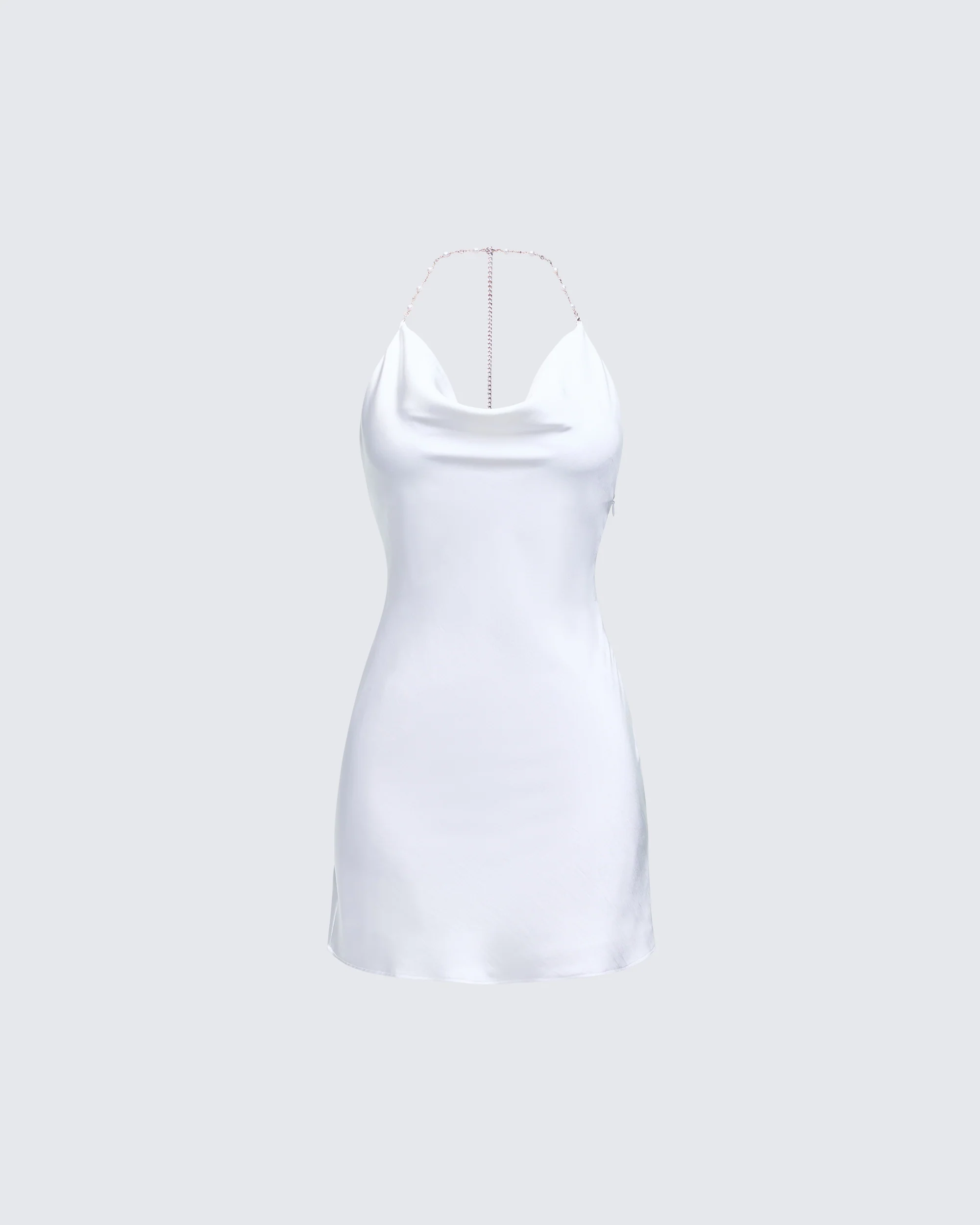 Soletta Ivory Satin Bias Cut Cowl Neck Mini Dress
