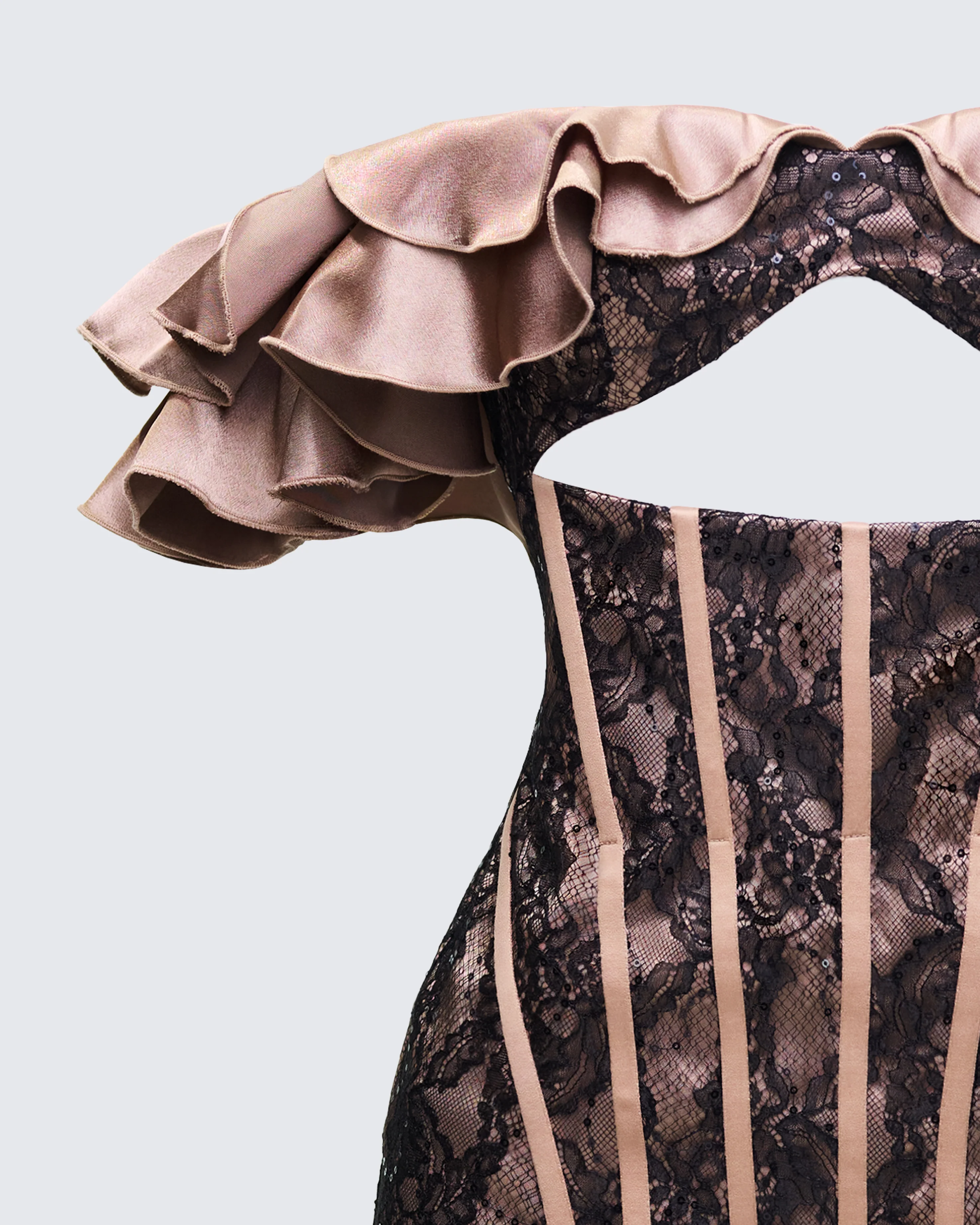 Starrah Brown Lace Ruffle Trim Mini Dress - Image 6