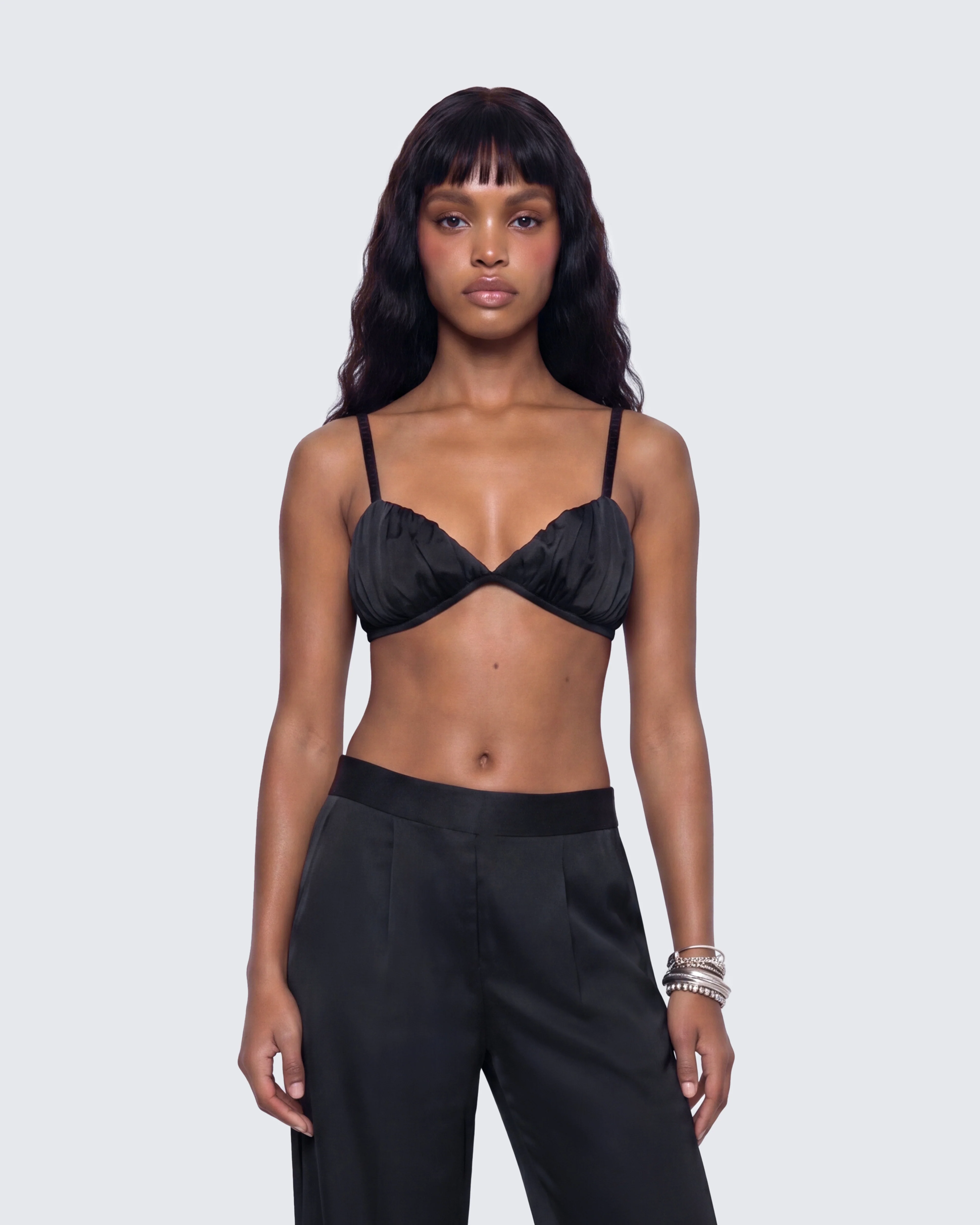 Suzanna Black Satin Gathered Bra Top - Image 3