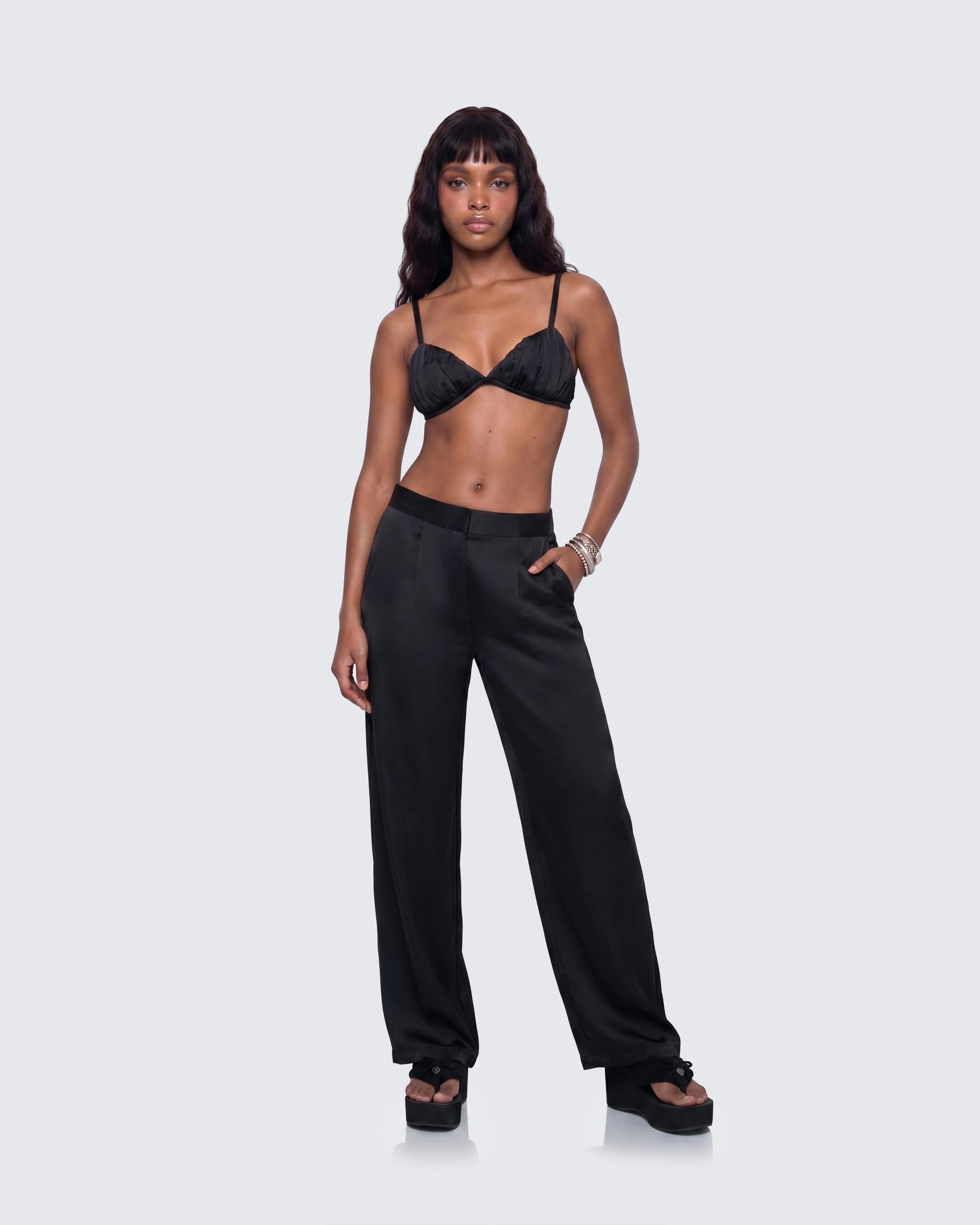 Suzanna Black Satin Gathered Bra Top - Image 5