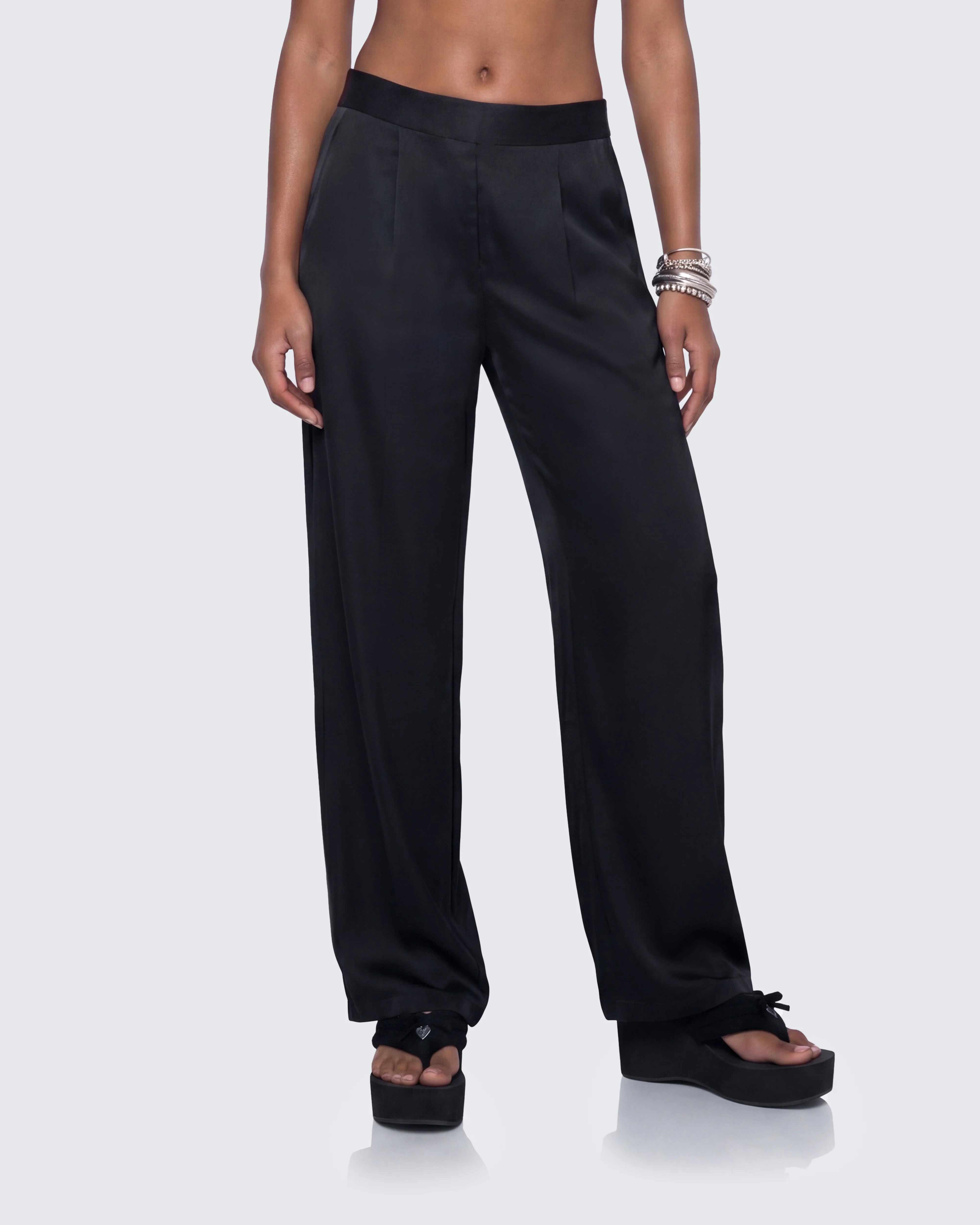 Suzanna Black Satin Wide Leg Trouser - Image 3