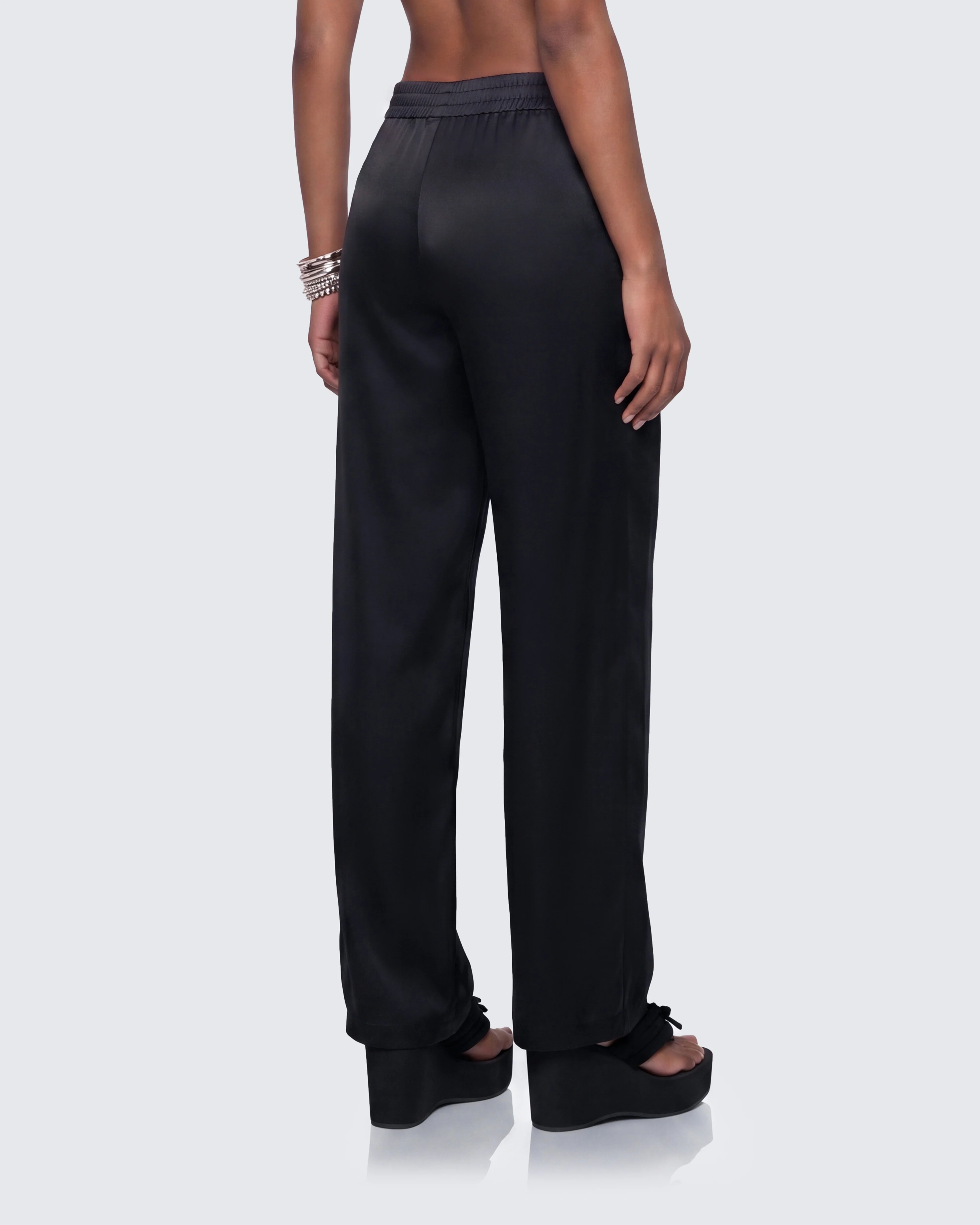 Suzanna Black Satin Wide Leg Trouser - Image 4