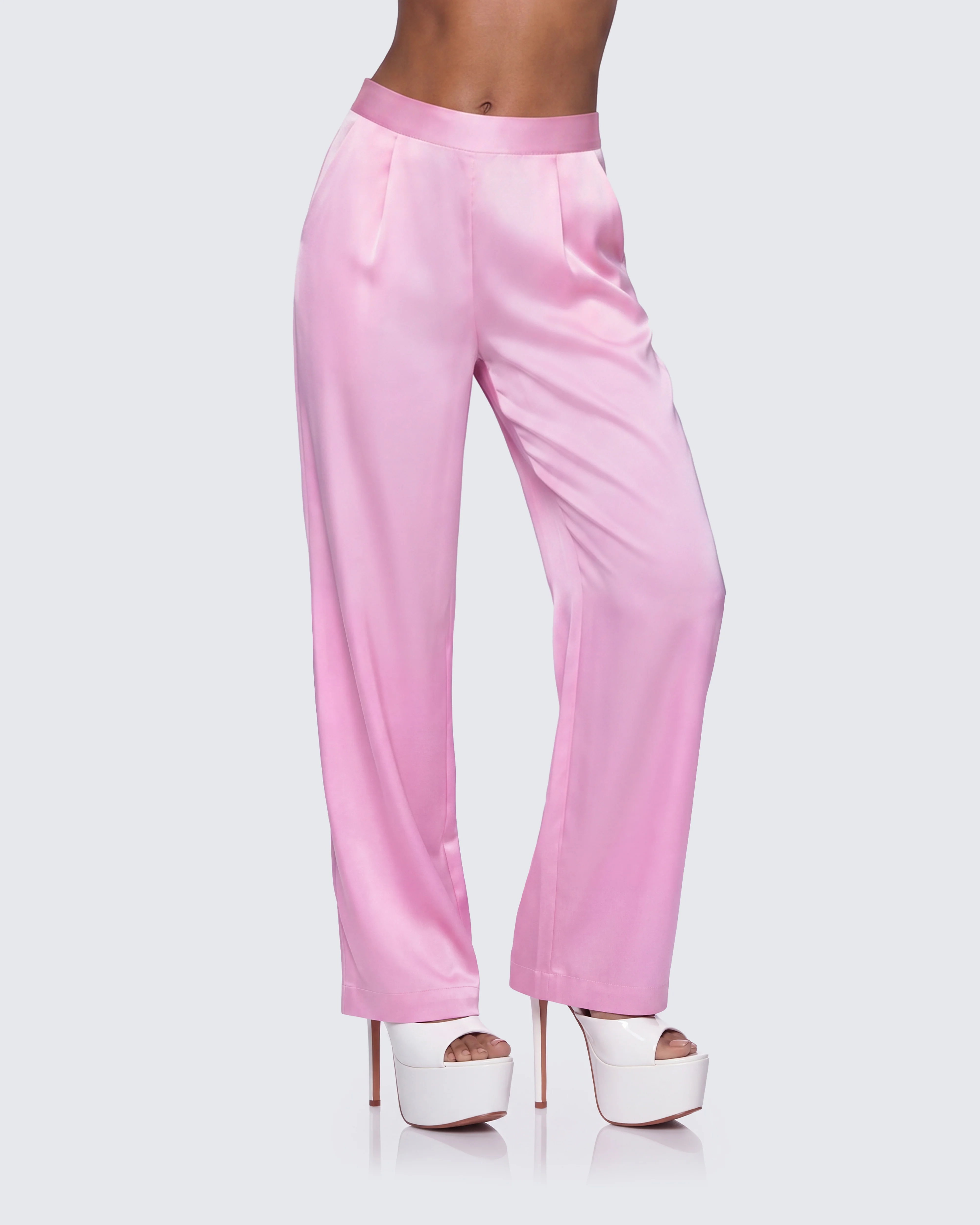 Suzanna Pink Satin Wide Leg Trouser - Image 3