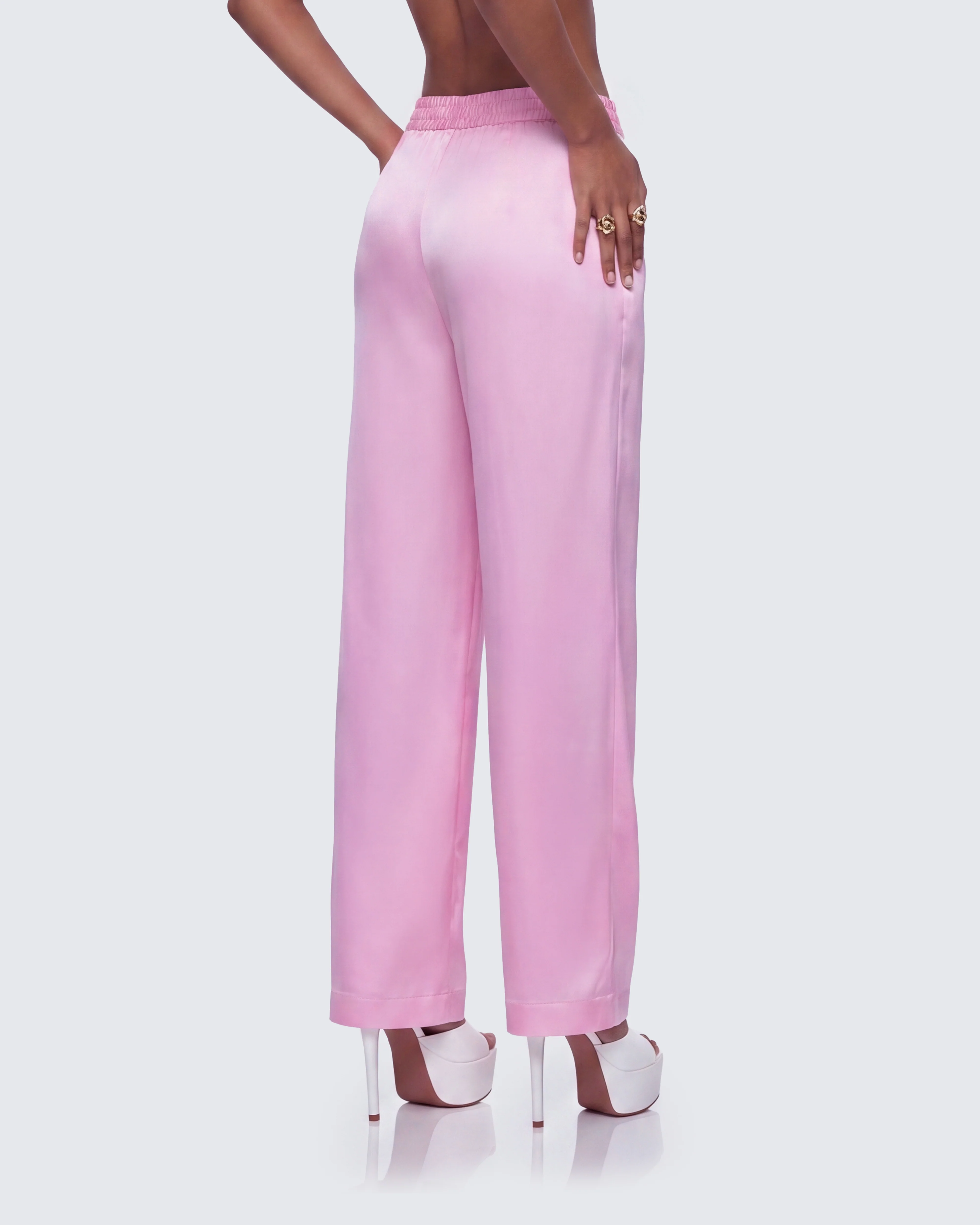 Suzanna Pink Satin Wide Leg Trouser - Image 4