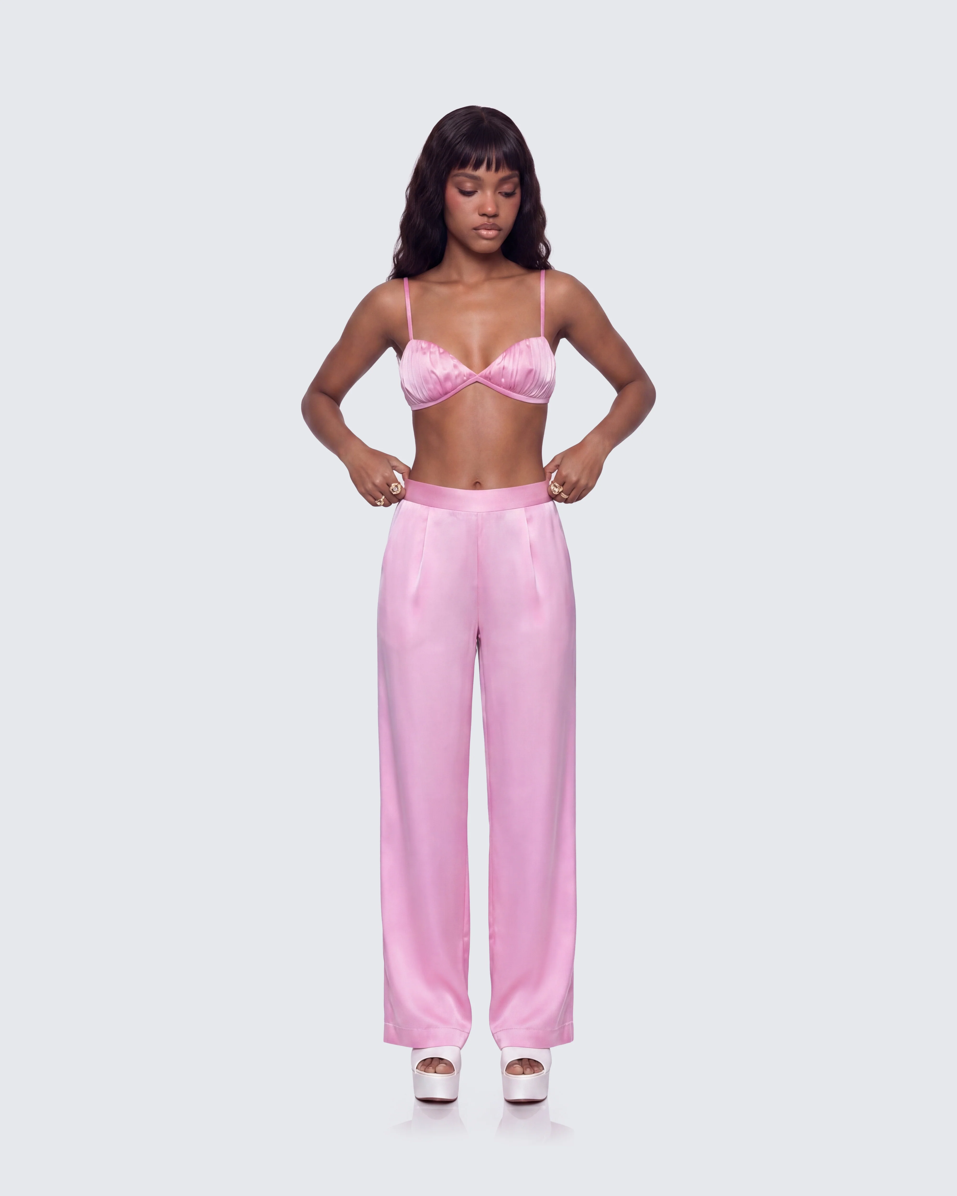Suzanna Pink Satin Wide Leg Trouser - Image 5