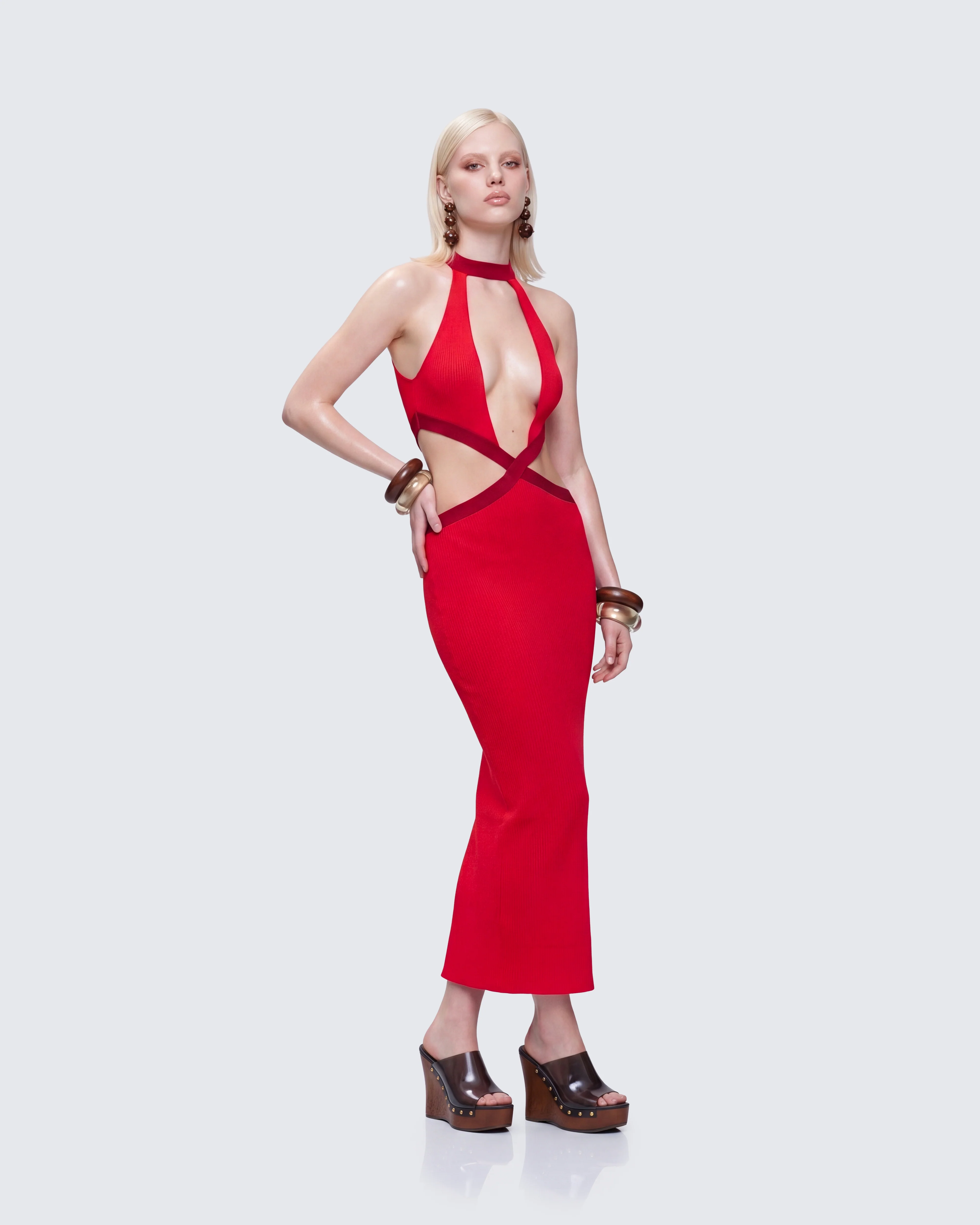 Sydney Multi Red Binding Cutout Maxi Dress - Image 4