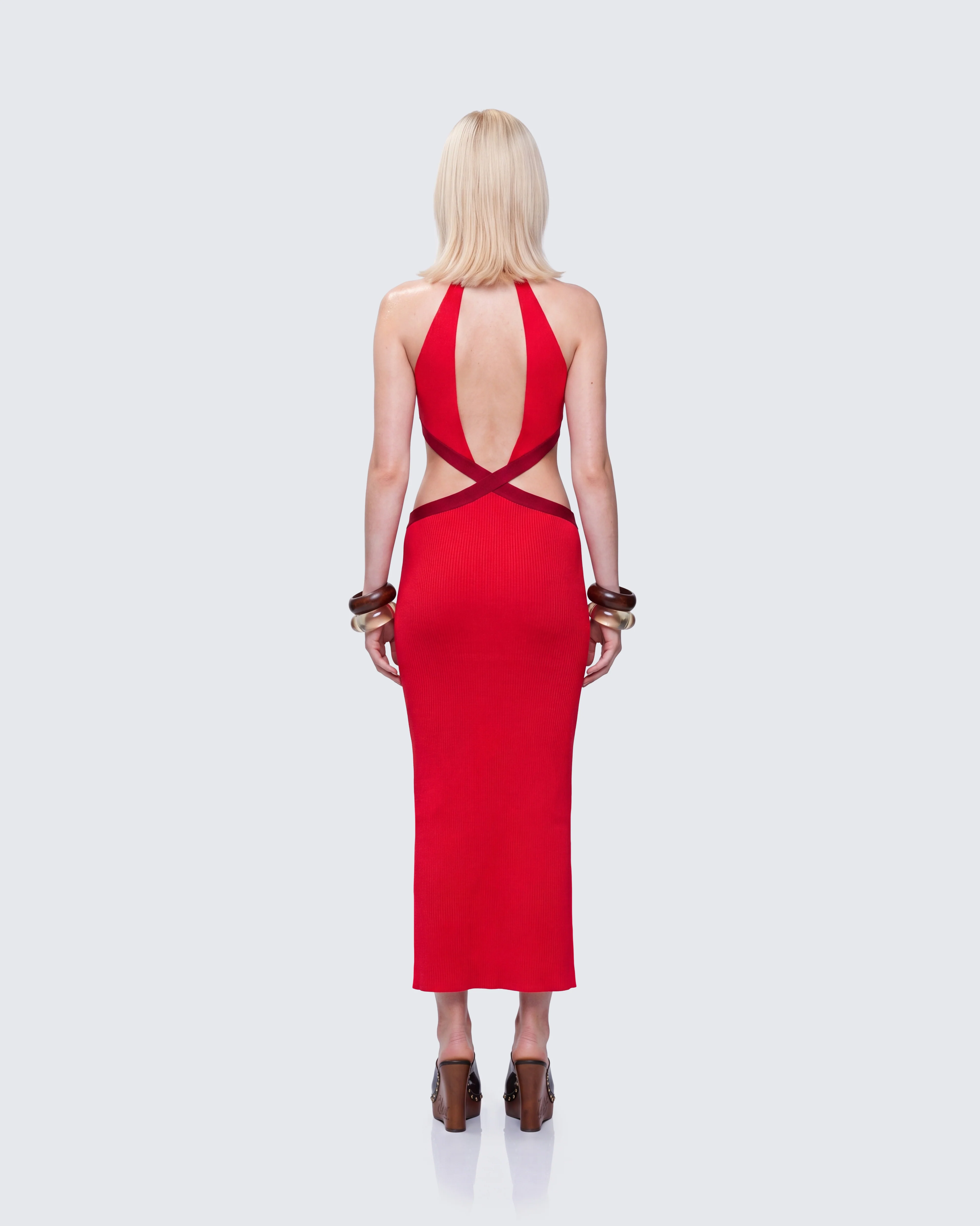 Sydney Multi Red Binding Cutout Maxi Dress - Image 5