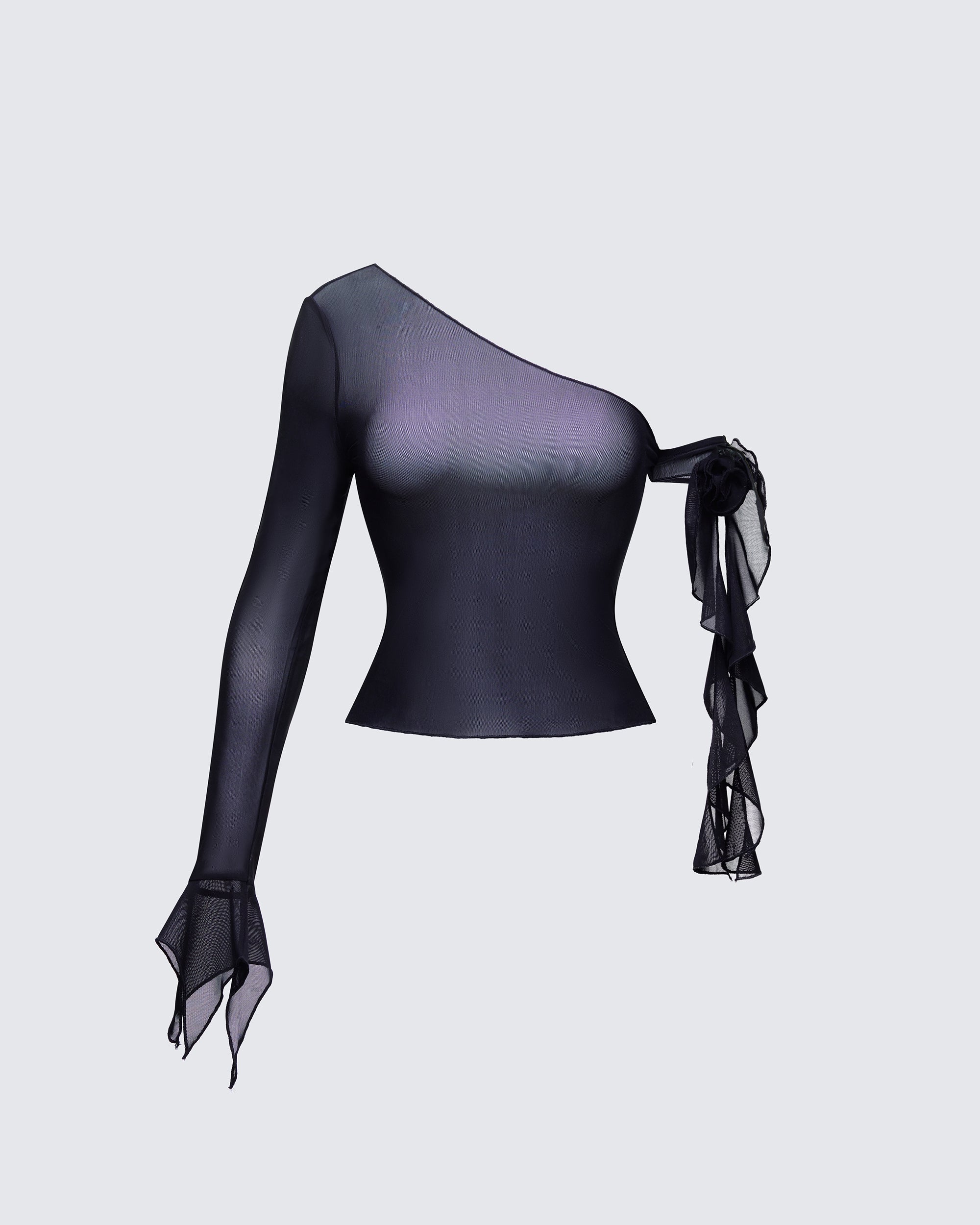 Sylphine Black Mesh Asymmetric Top