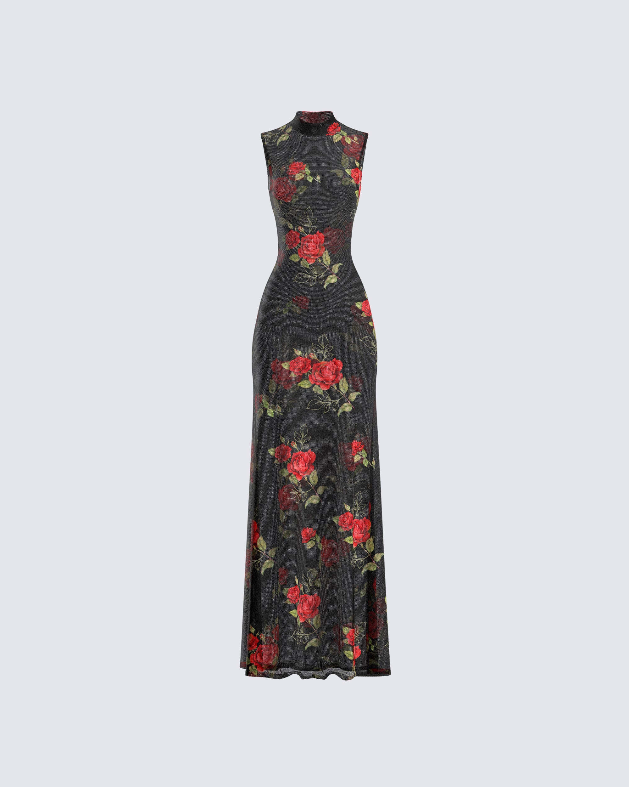Tata Rose Print Mesh Maxi Dress