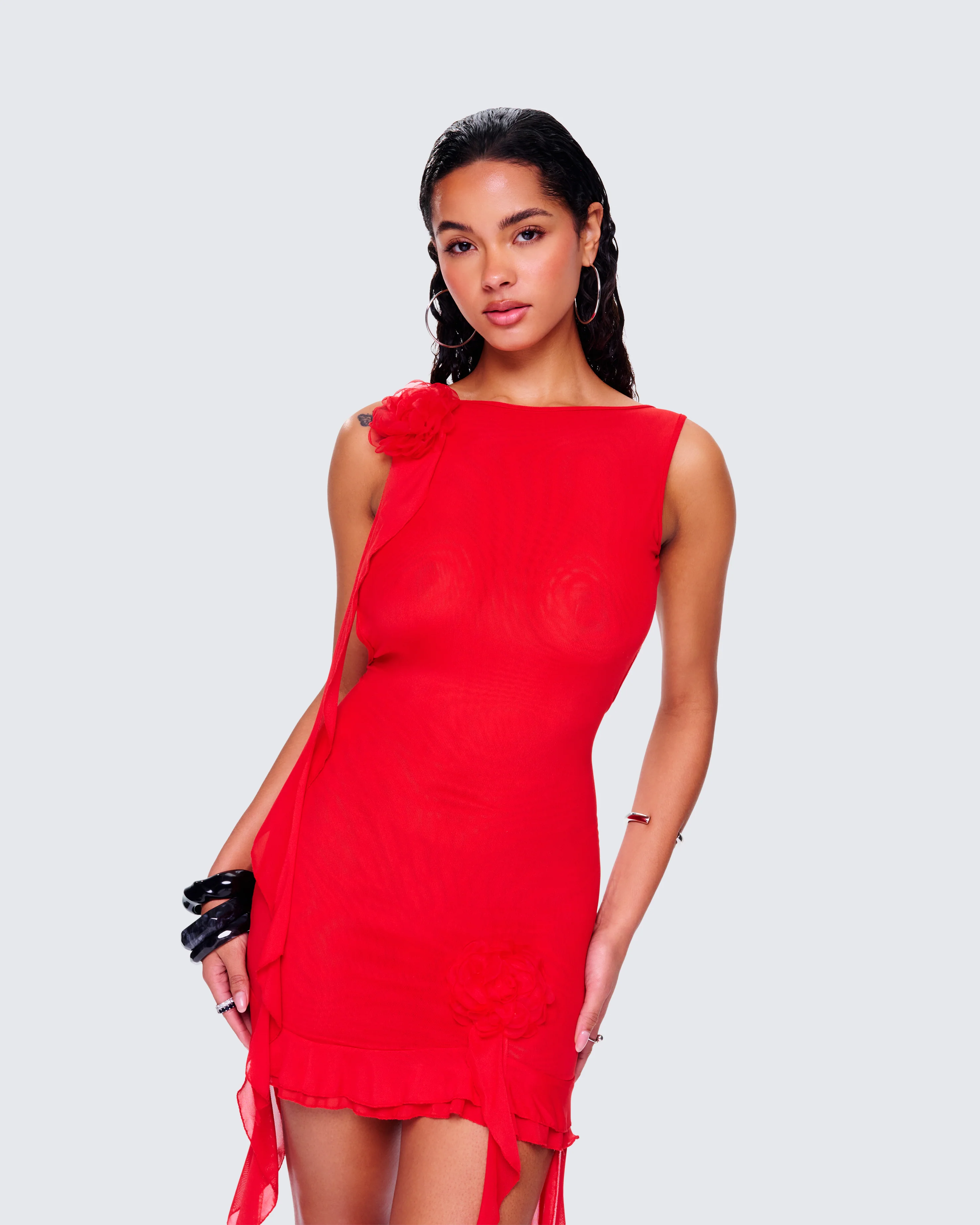 Tiana Red Ruffle Rosette Dress - Image 7