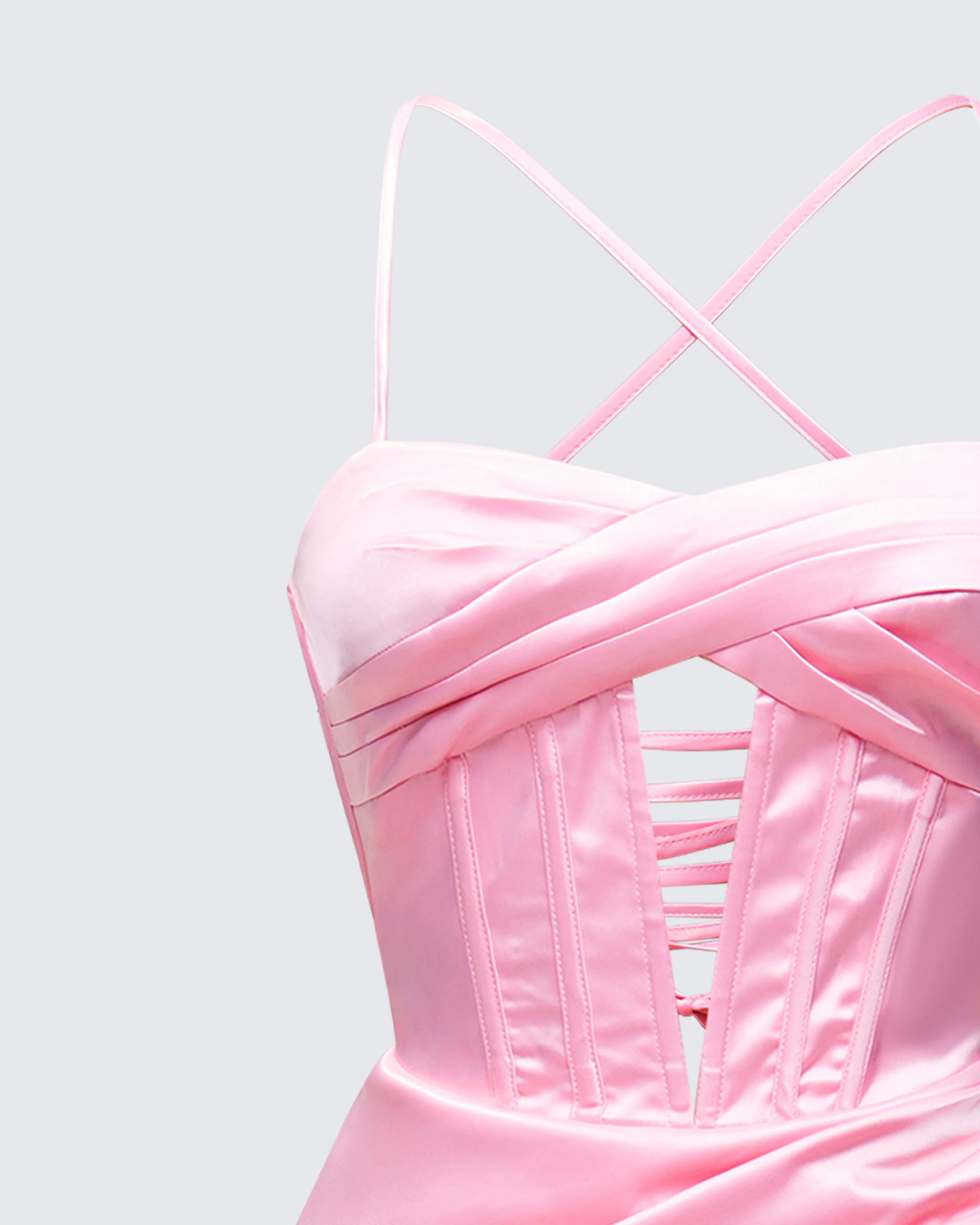 Trixa Pink Satin Cut Out Maxi Dress - Image 5