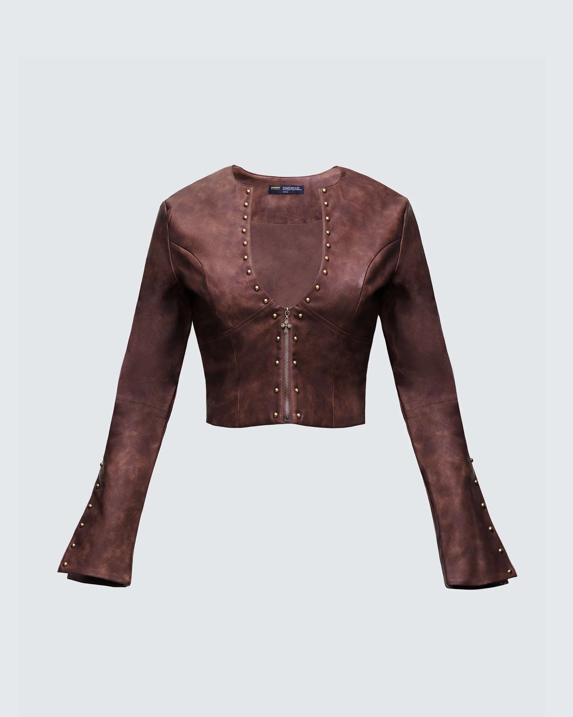 Viatrix Brown Vegan Leather Studded Jacket