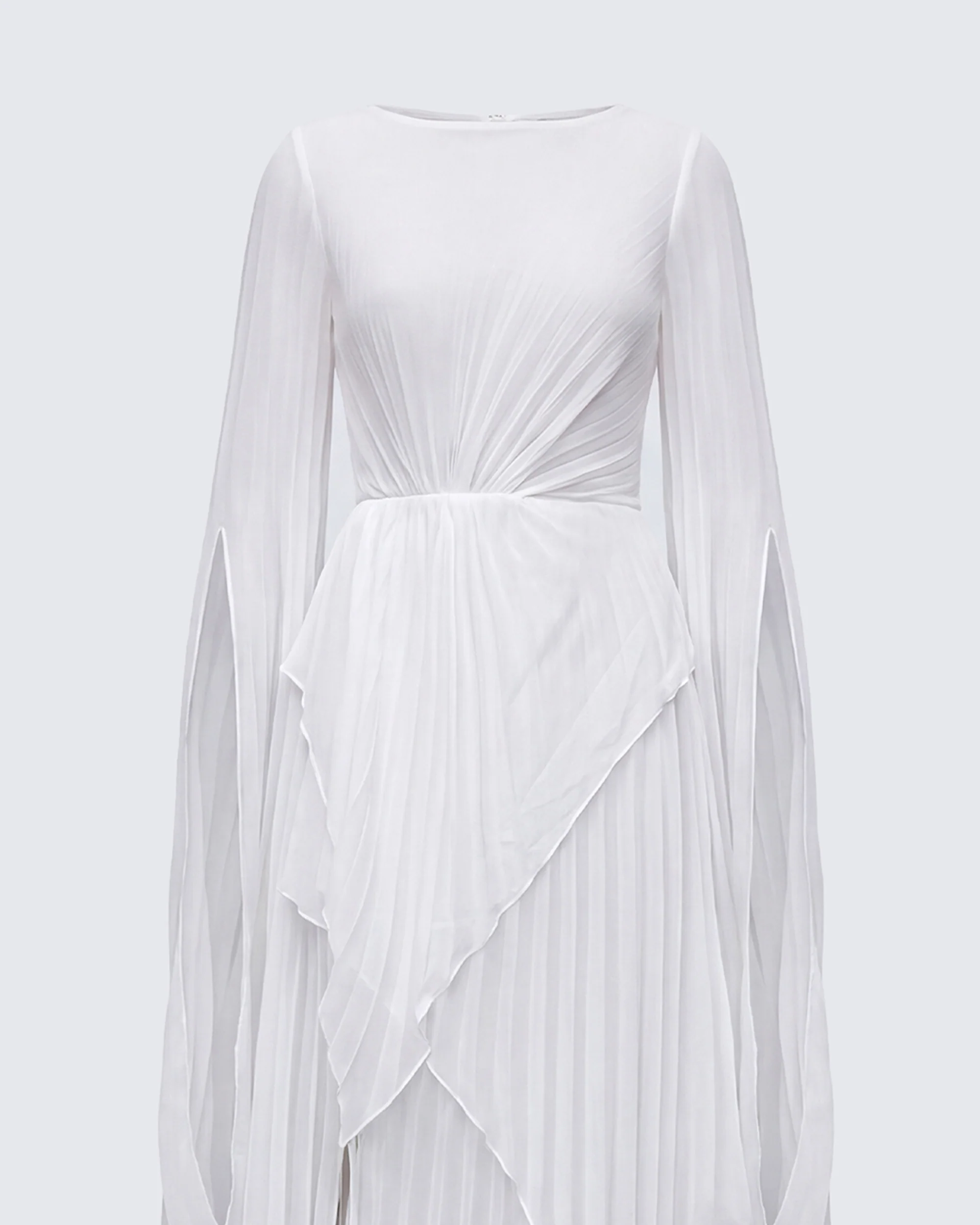 Zady White Layered Sunray Pleated Georgette Maxi Dress - Image 6
